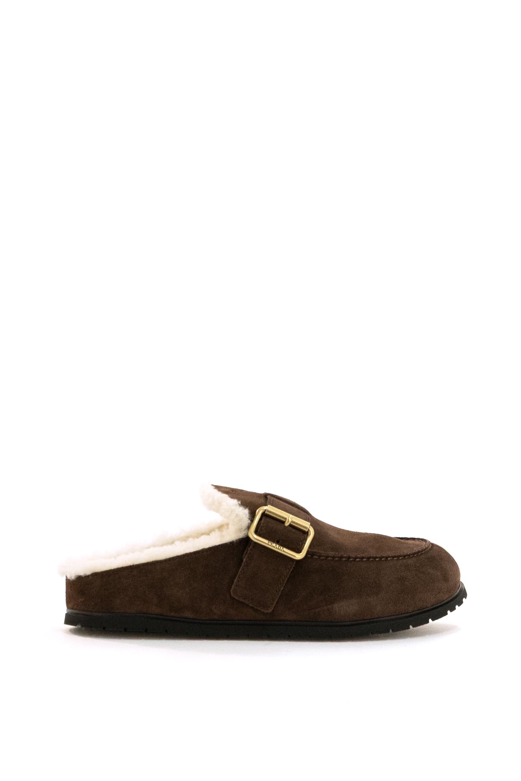 Mules in suede color marrone scuro<BR/> 1R548O F ZF10 JFT F0003 PRADA 
