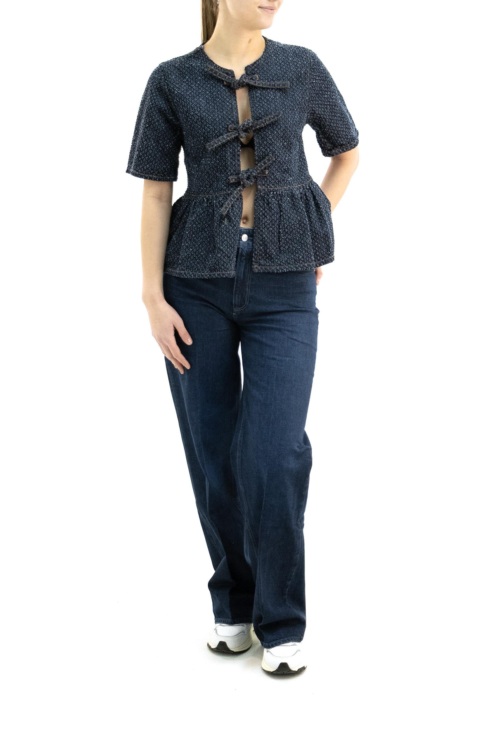 Blusa in denim di cotone di colore blu<BR/> A1040088 077 GANNI 