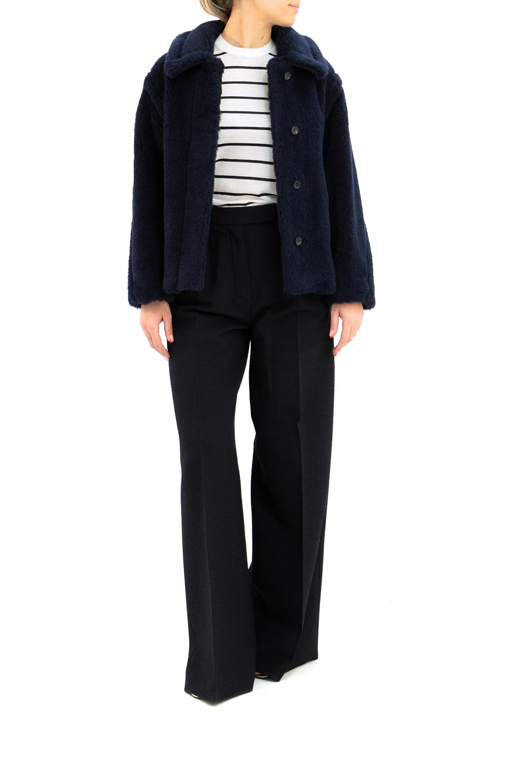 Cappotto crop Teddy in alpaca e lana di colore blu<BR/> MXMFUGGITO 005 MAX MARA 