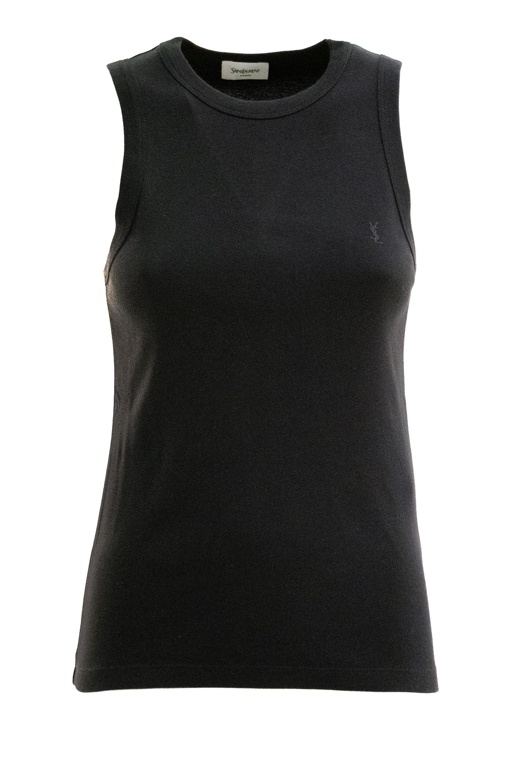 Top jersey di cotone a coste di colore nero<BR/> 867125 Y38BD 1000 SAINT LAURENT 