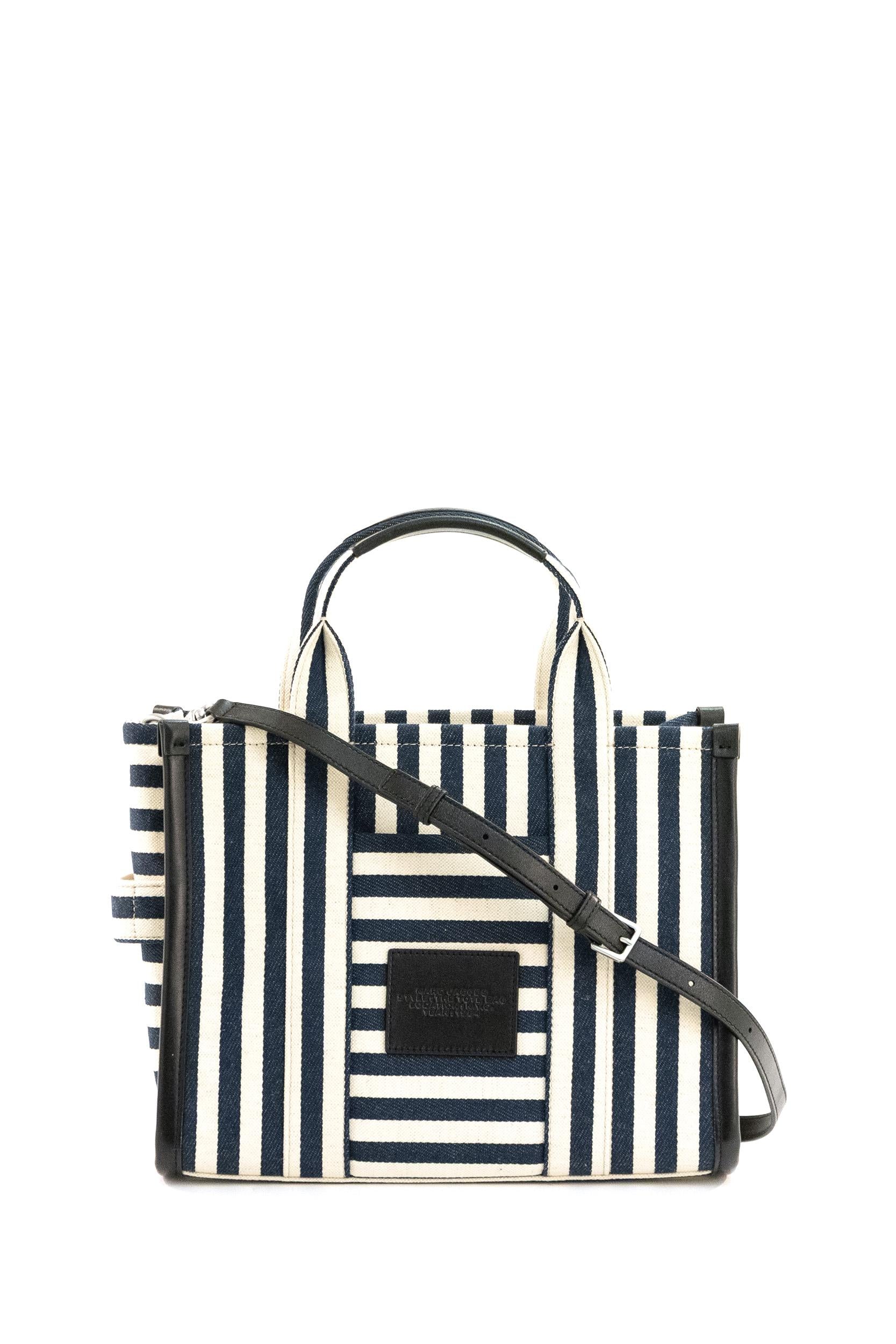 The Tote Bag in canvas a righe di colore bianco e blu<BR/> 2S6HTT021H02 455 MARC JACOBS 
