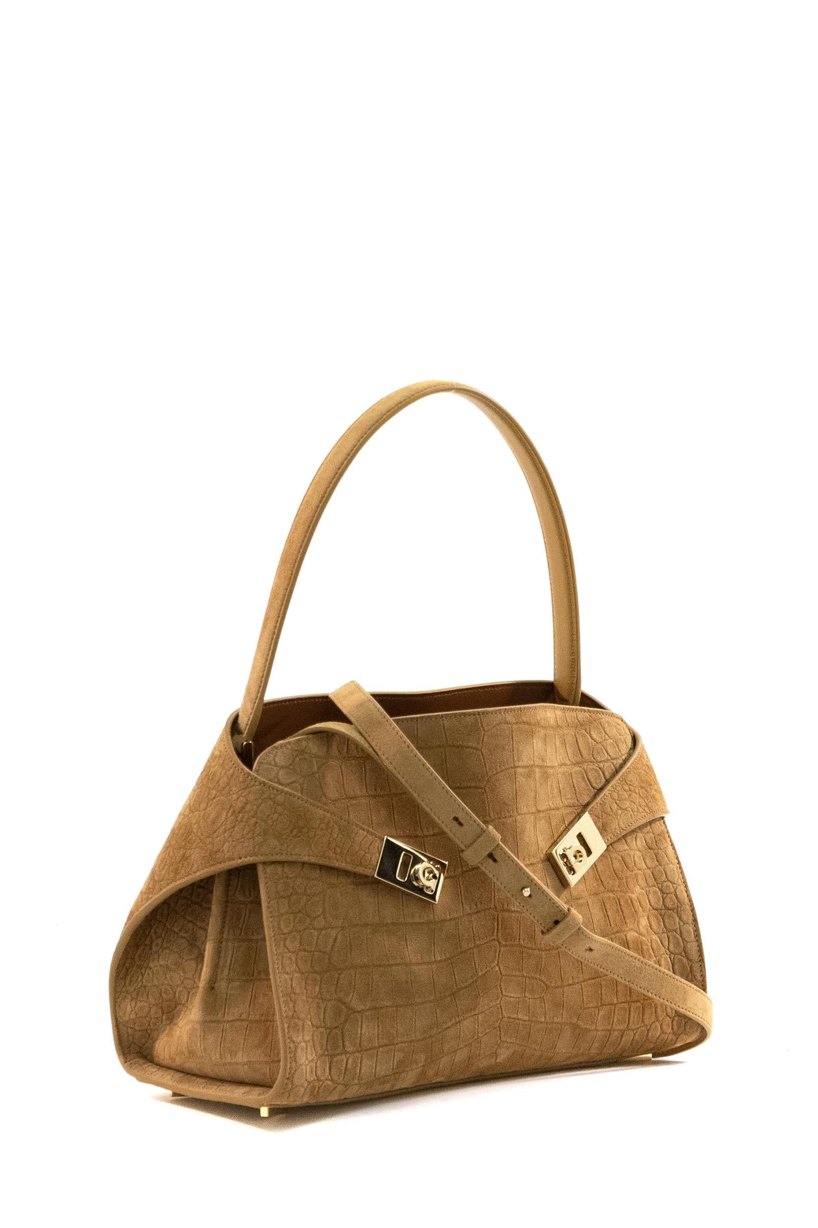 Borsa Hug in suede stampa cocco di colore beige<BR/> 219816 0792869 NAT6 FERRAGAMO 