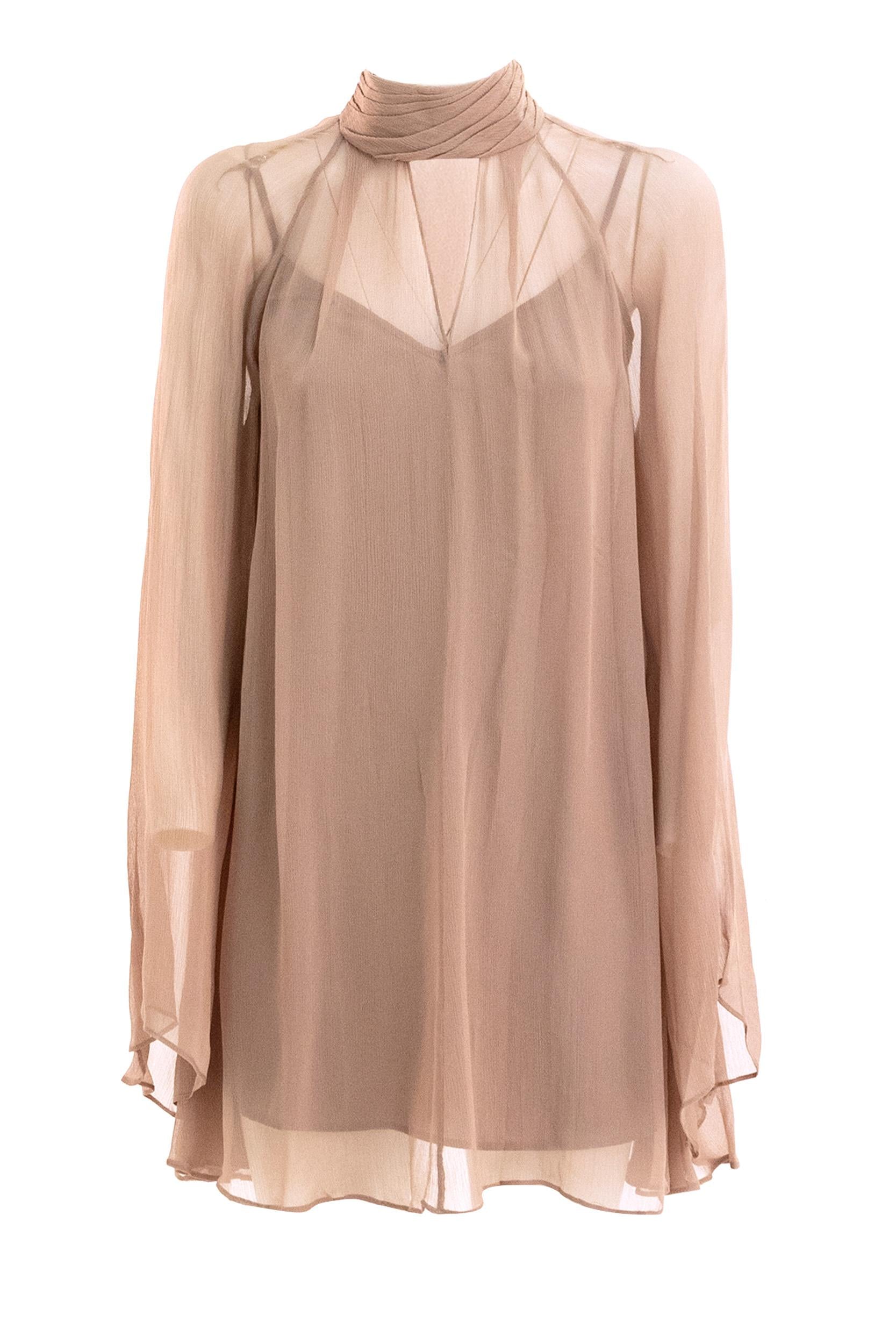 Abito Esther in chiffon trasparente color beige<BR/> R25F2240CF TAUPE STAUD 