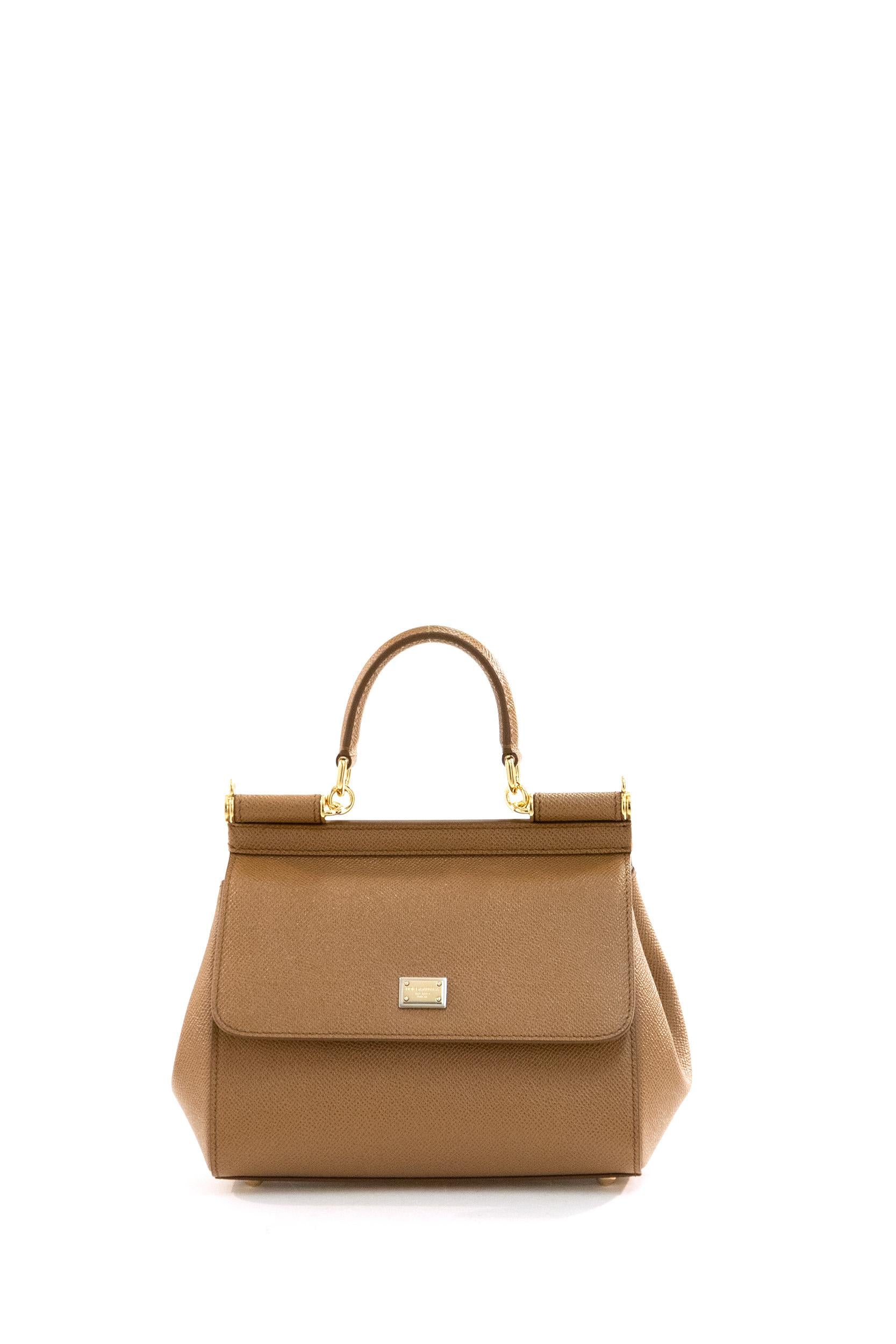Borsa Sicily Piccola in pelle di vitello Dauphine di color caramello<BR/> BB6003 B1001 8M417 DOLCE & GABBANA 