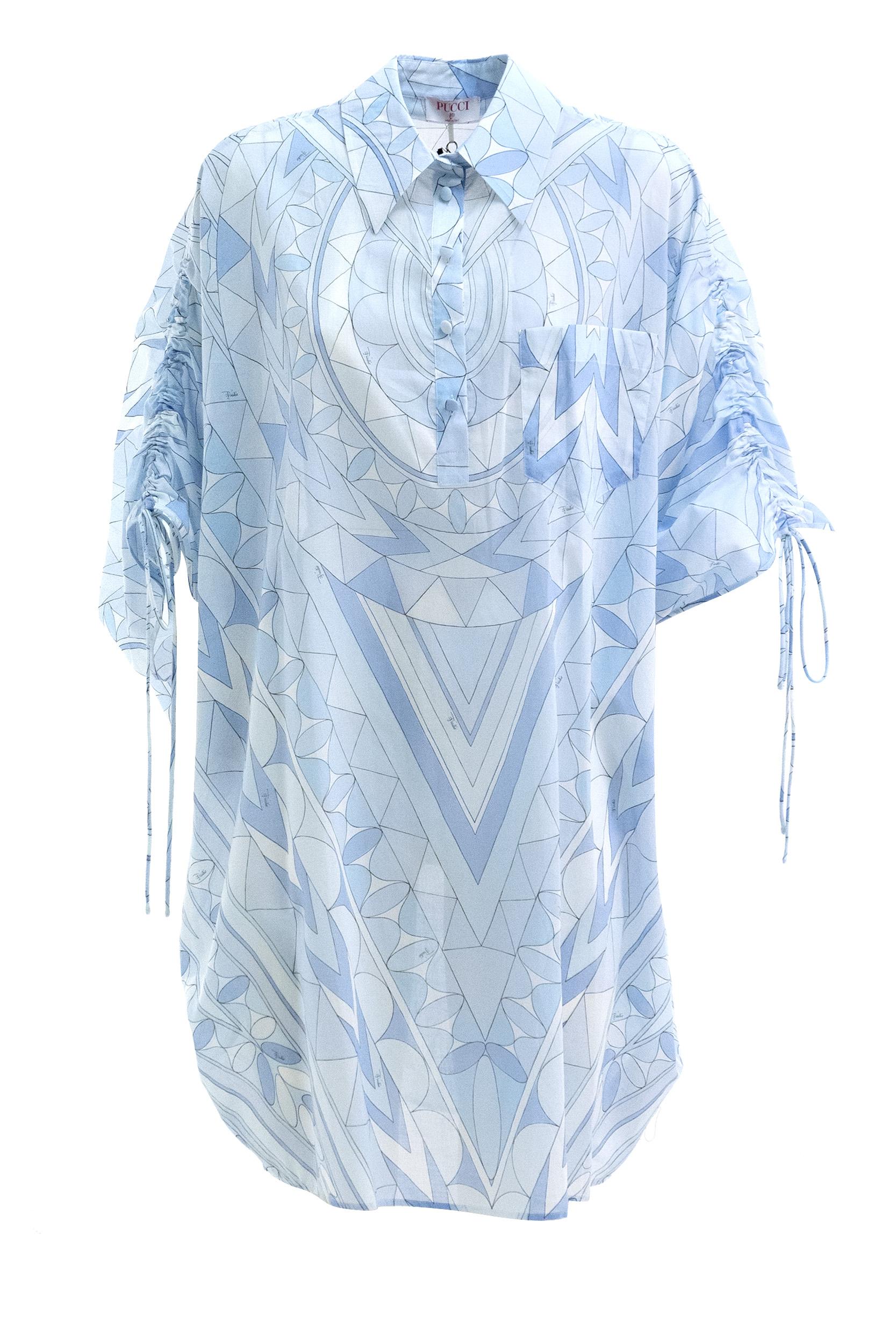 Caftano in cotone con stampa Manuba di colore azzurro<BR/> 6HRL10 6H774 044 EMILIO PUCCI 