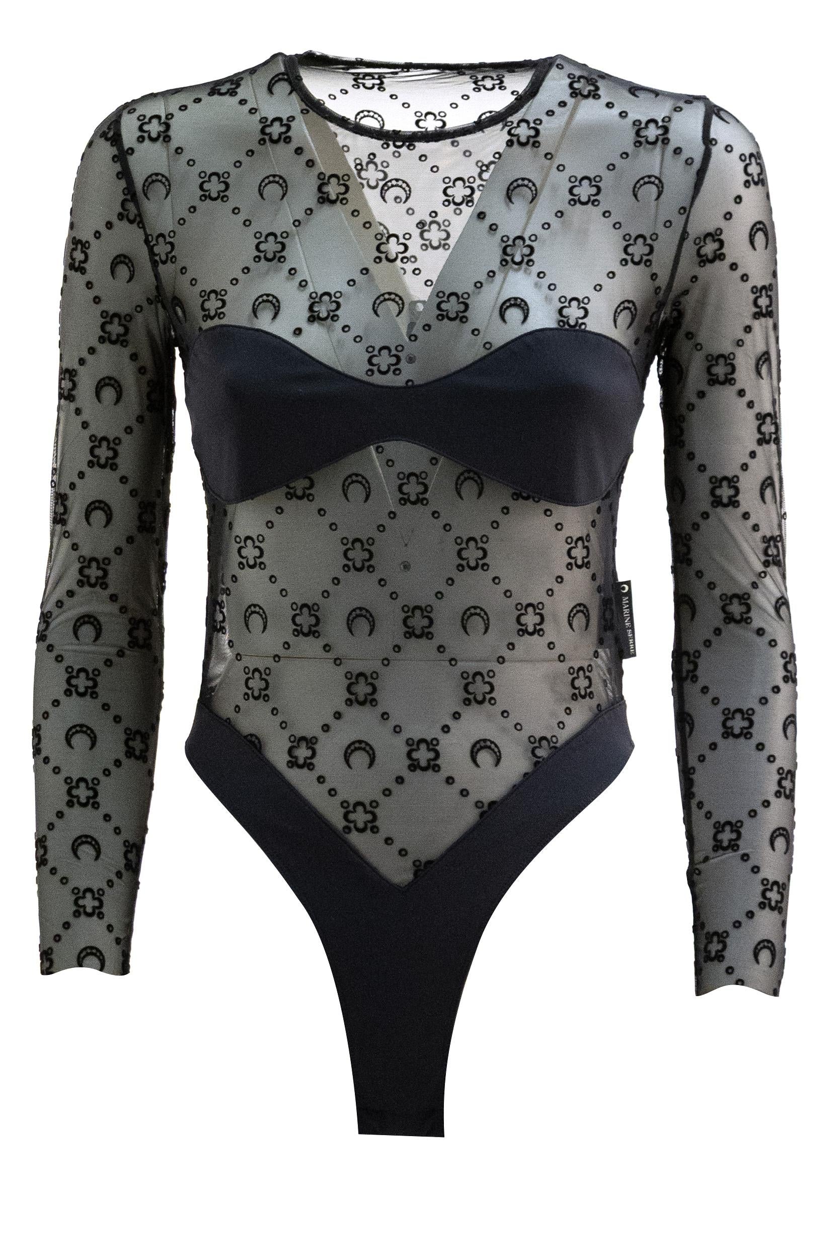 Body in mesh con stampa Moon di colore nero<BR/> WTO474A CJER0005 BK99 MARINE SERRE 
