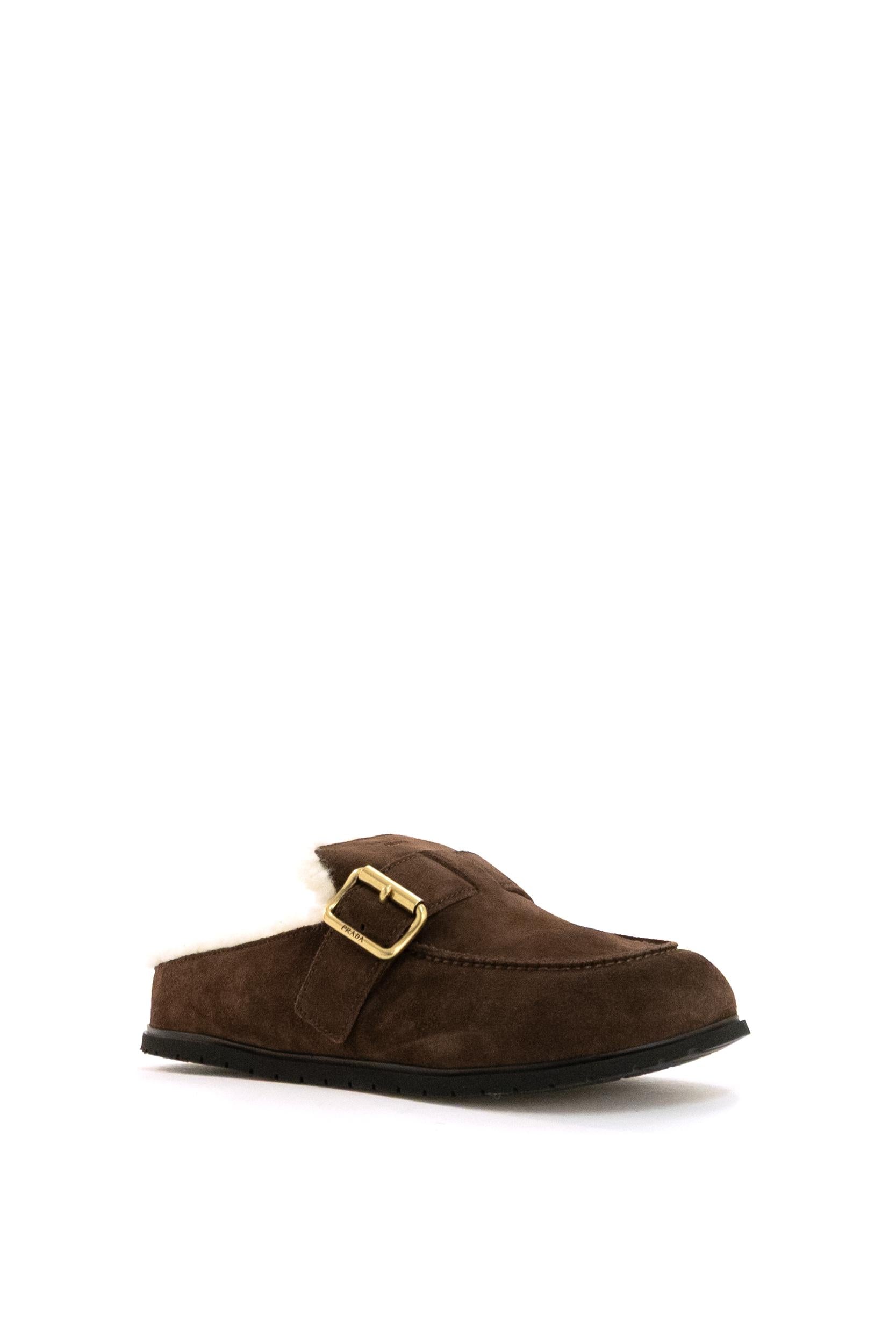 Mules in suede color marrone scuro<BR/> 1R548O F ZF10 JFT F0003 PRADA 