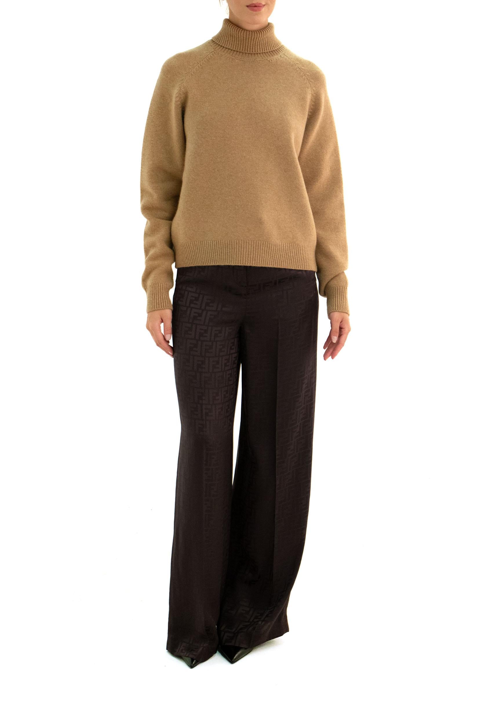 Pantaloni in seta FF marrone scuro FR6606 A8G3 F118W FENDI 