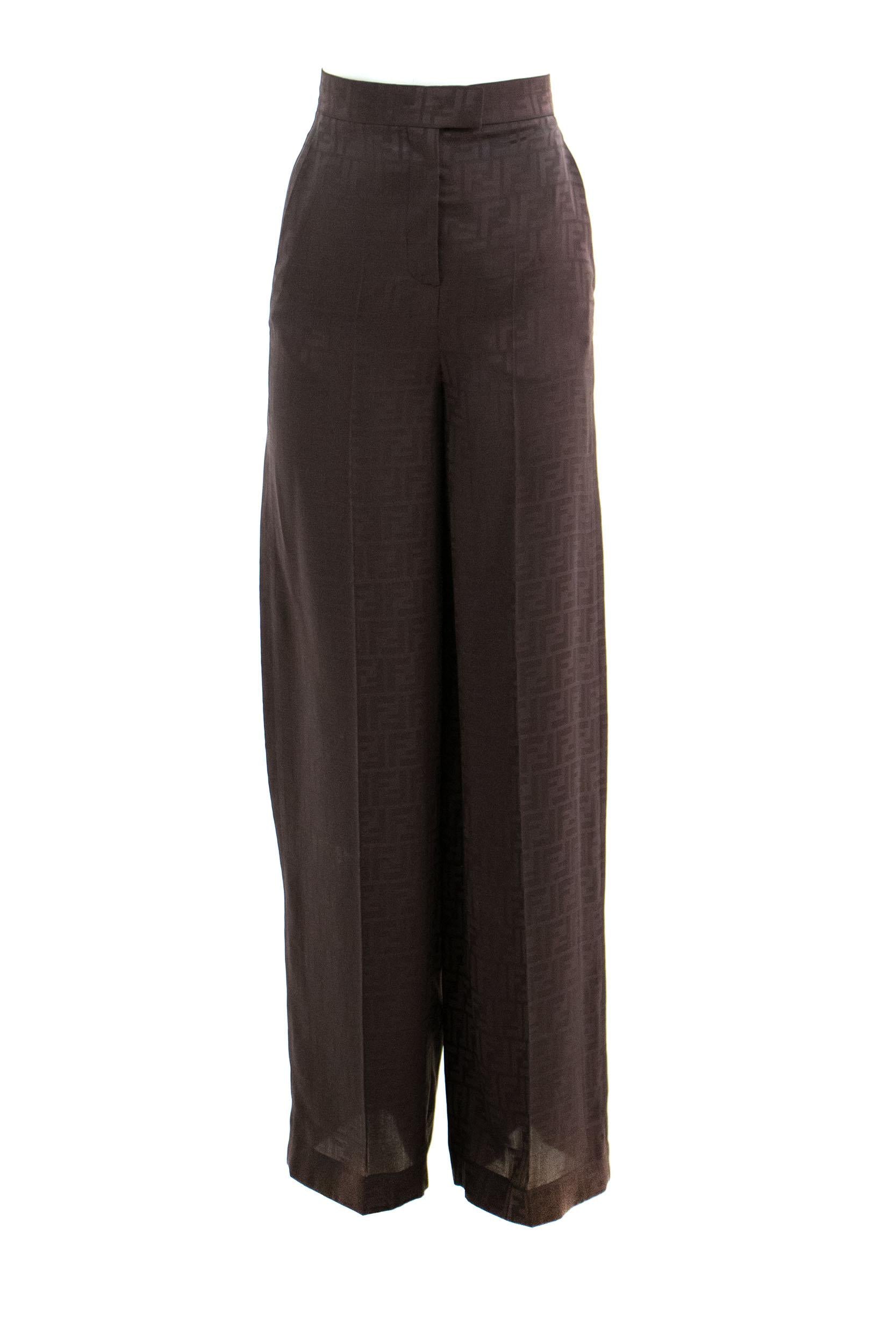 Pantaloni in seta FF marrone scuro FR6606 A8G3 F118W FENDI 