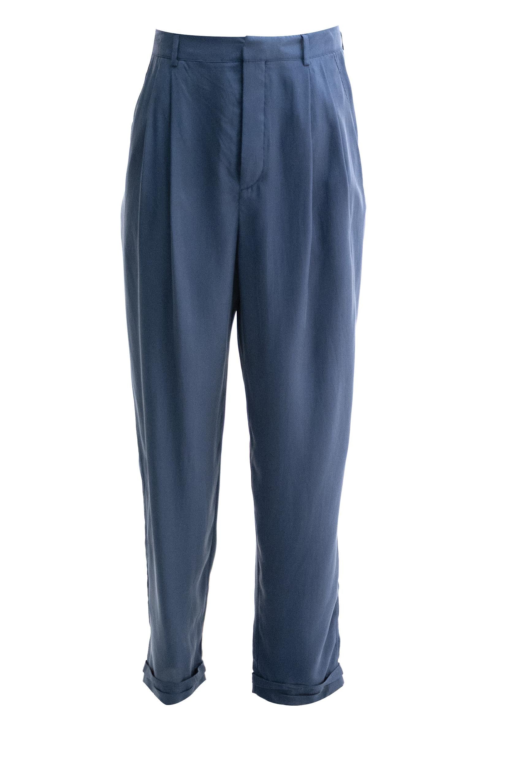 Pantaloni in seta habutai di colore blu<BR/> 862381 Y6J78 4812 SAINT LAURENT 