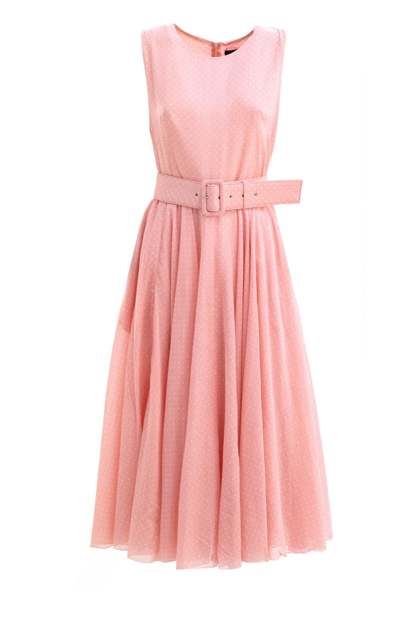 Abito Aster in mussola di cotone a pois di colore rosa e bianco<BR/> ASTER DRESS/DOTS SOFT PINK S-SUNG 