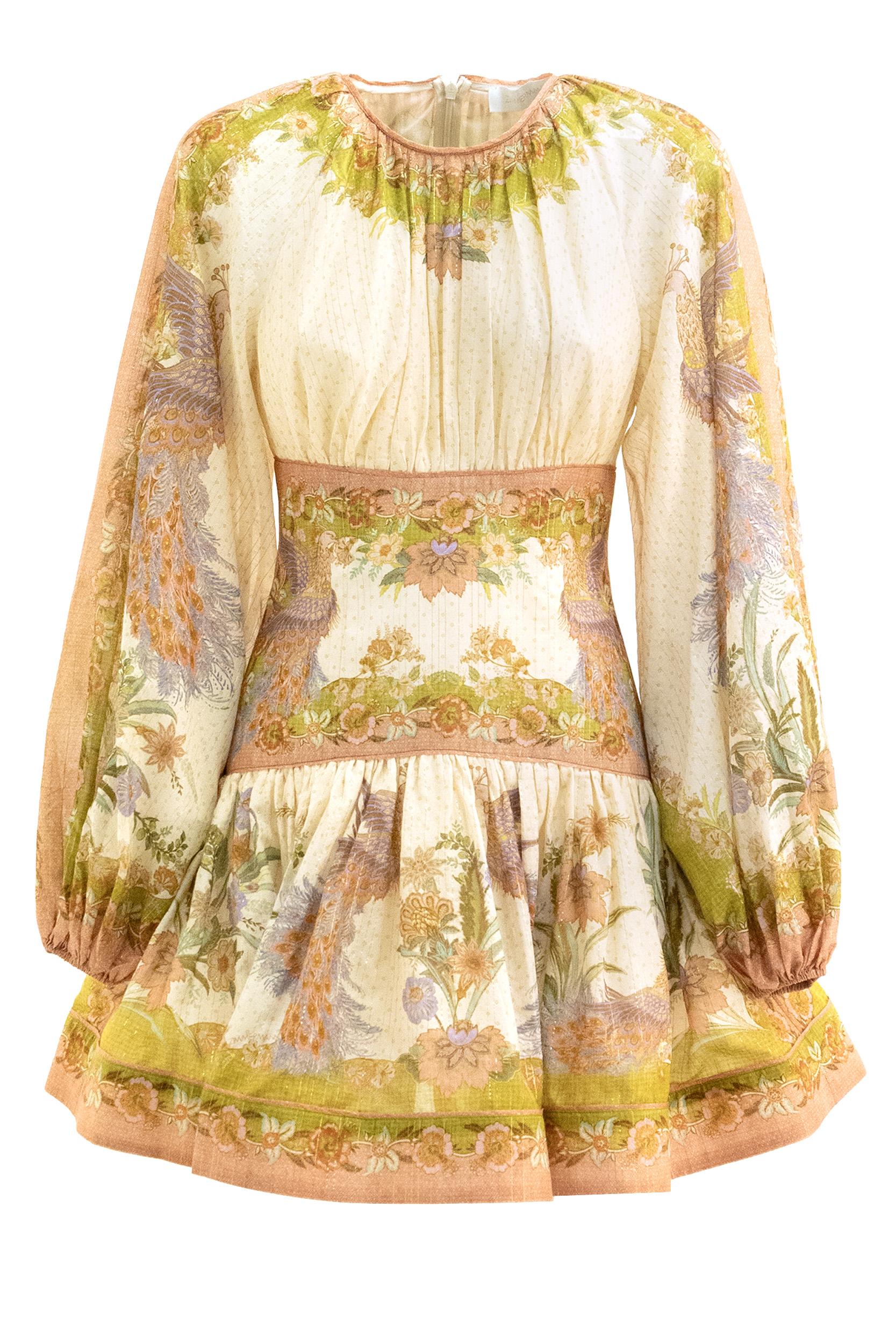 Abito in cotone e seta con stampa multicolore<BR/> 5515DSS262 CHARTREUSE FLORAL ZIMMERMANN 