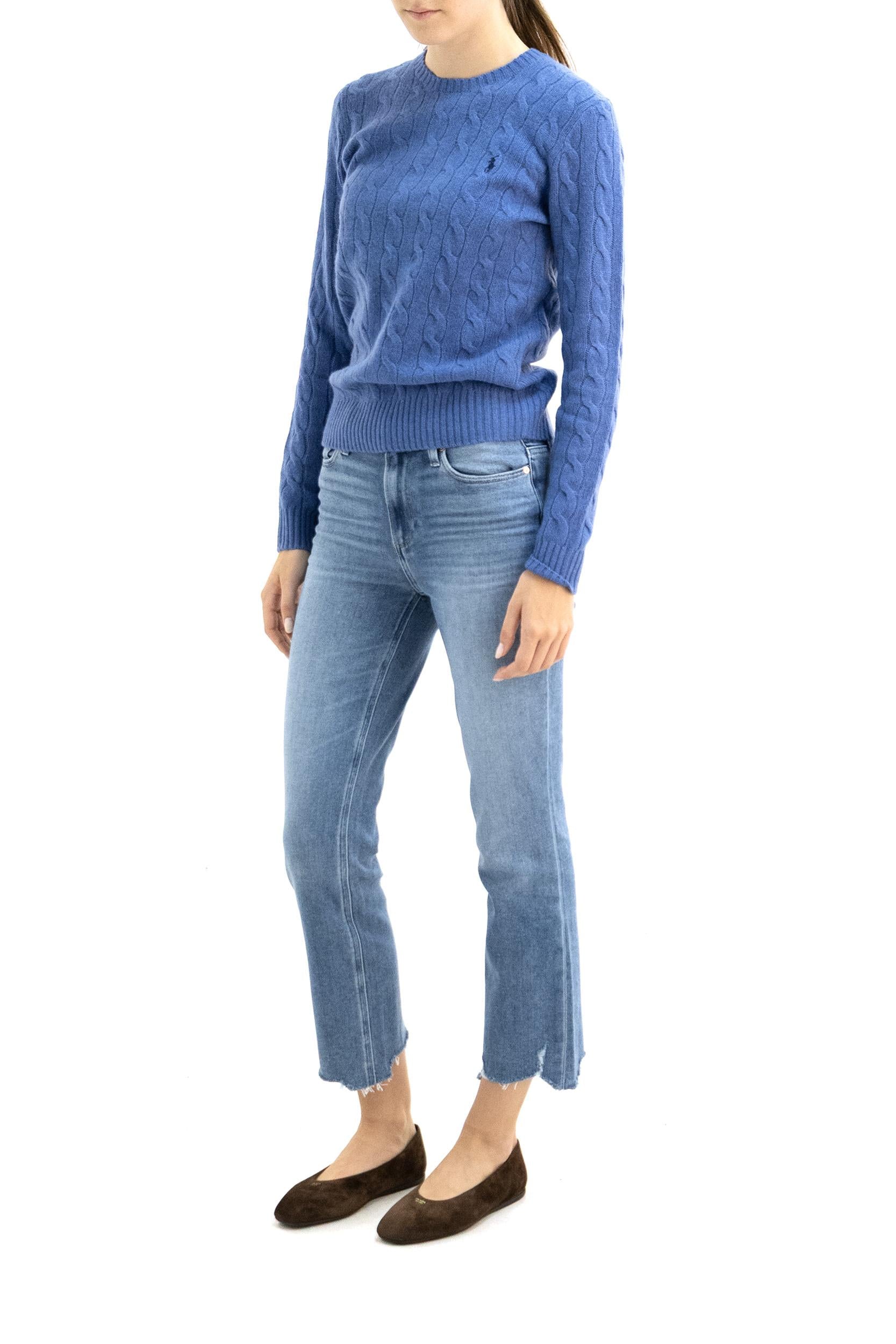 Pullover a trecce in lana e cashmere di colore azzurro<BR/> 211971865503 BLUE POLO RALPH LAUREN 