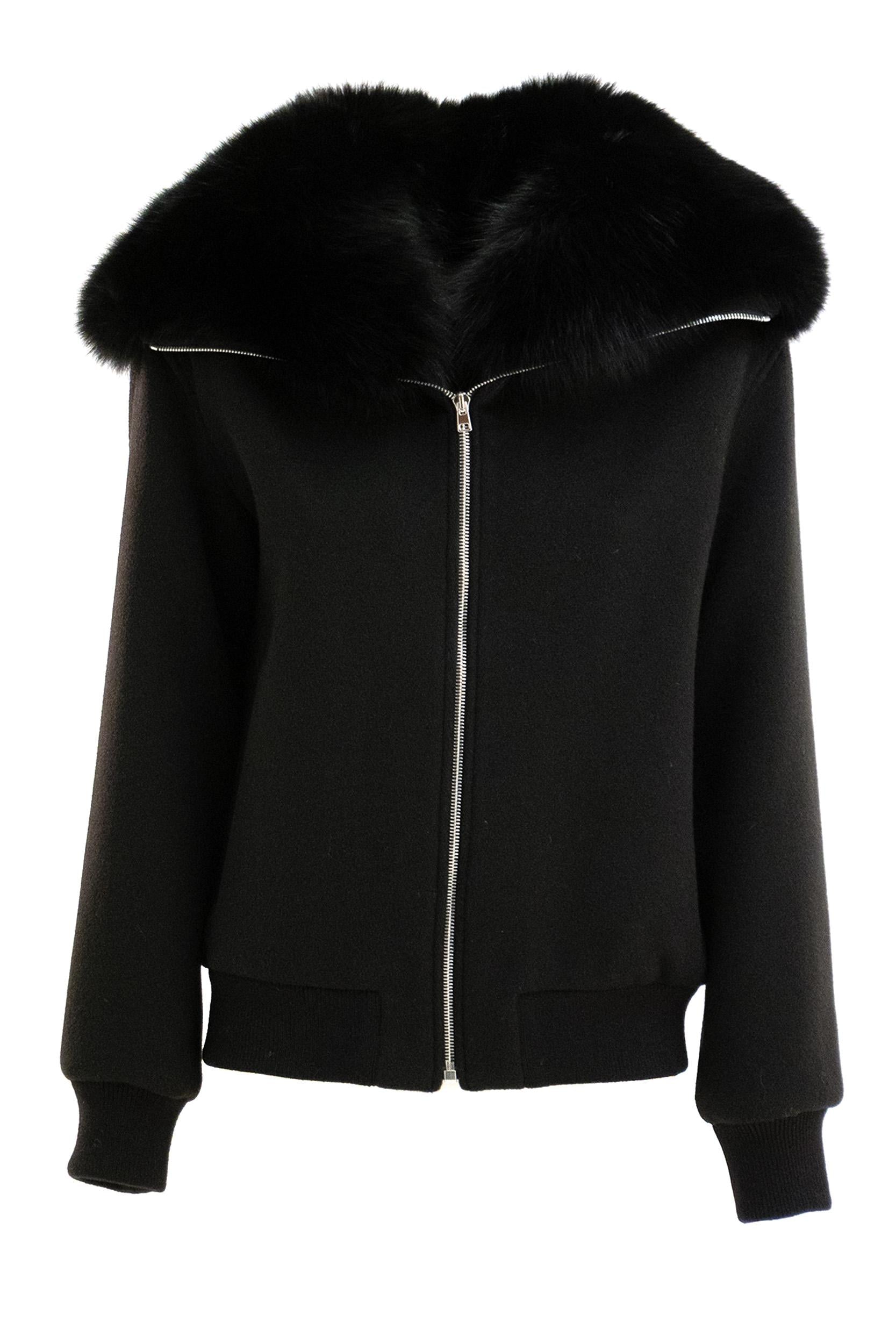 YVES SALOMON Giacca in lana color nero con collo in volpe<BR/> 26WYV04960CARD C99 YVES SALOMON