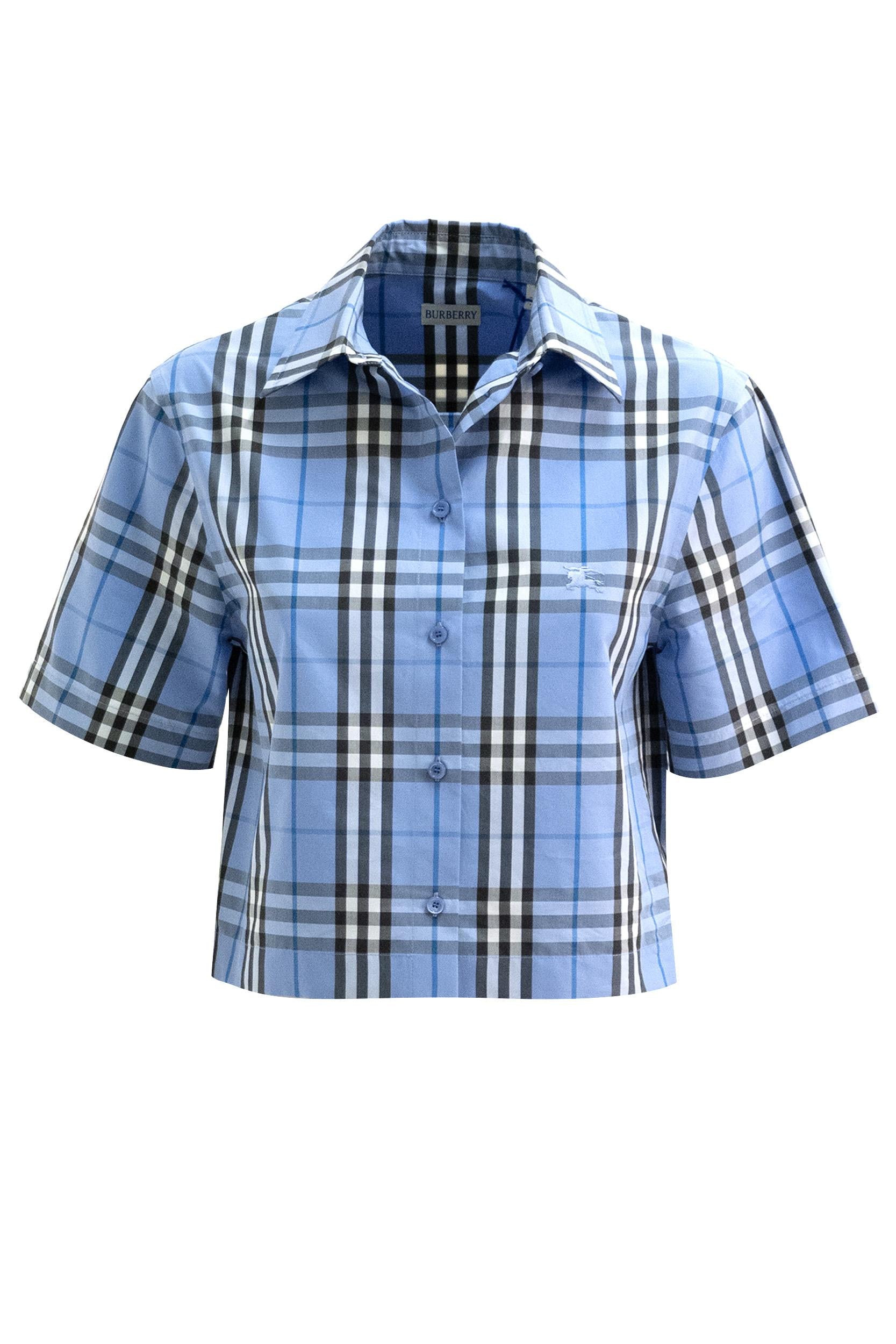 Camicia in cotone Check di colore azzurro<BR/> 8123696 BLU BURBERRY 