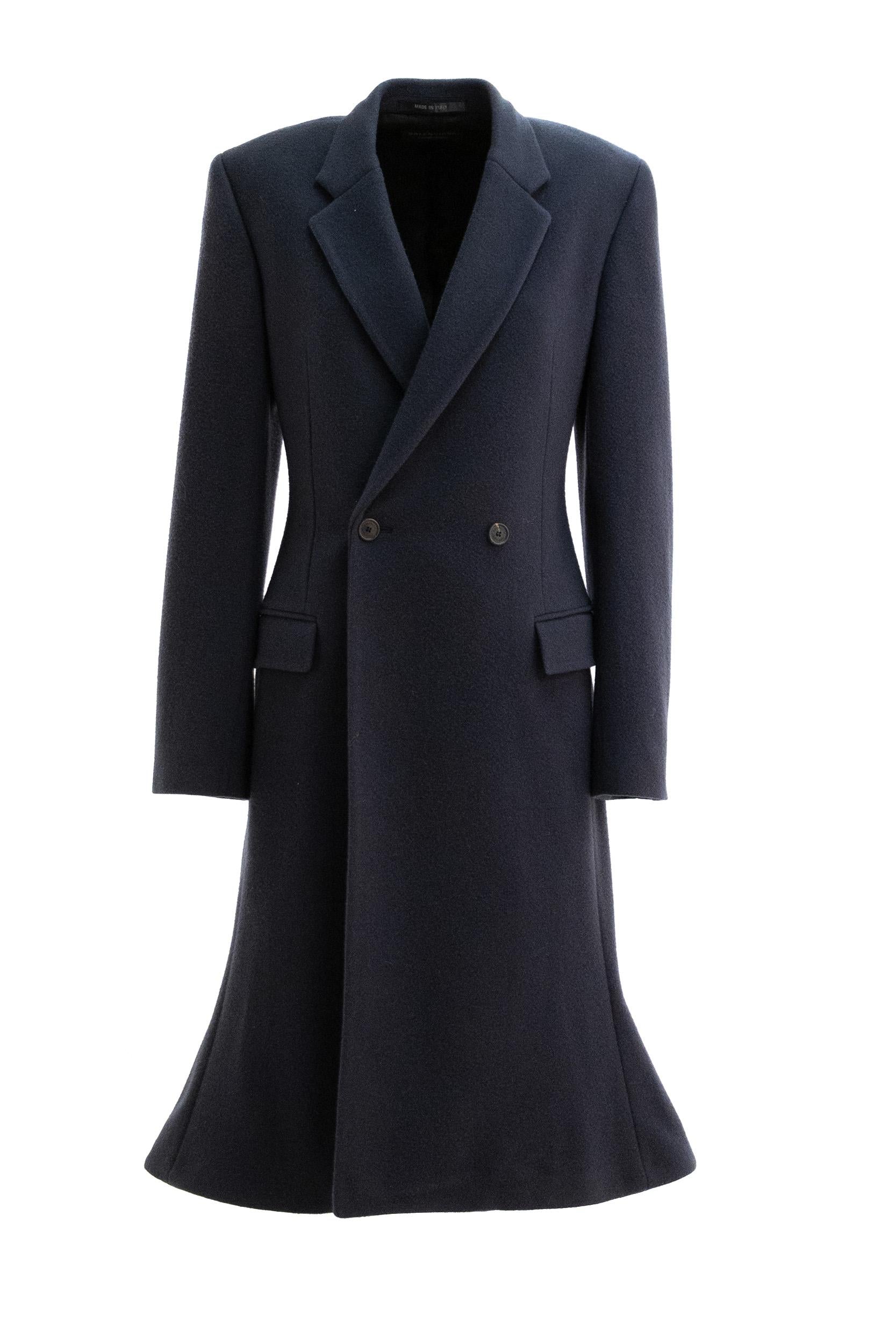 Cappotto Midi Godet in lana spazzolata color blu<BR/> 850608 TQU14 8230 BALENCIAGA 