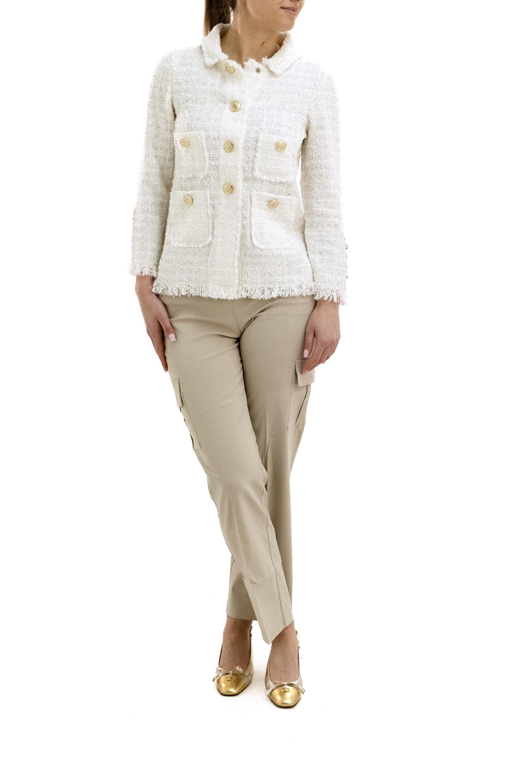 Giacca in Tweed di Cotone e Viscosa<BR/> 7689/00 BIANCO CHARLOTT 