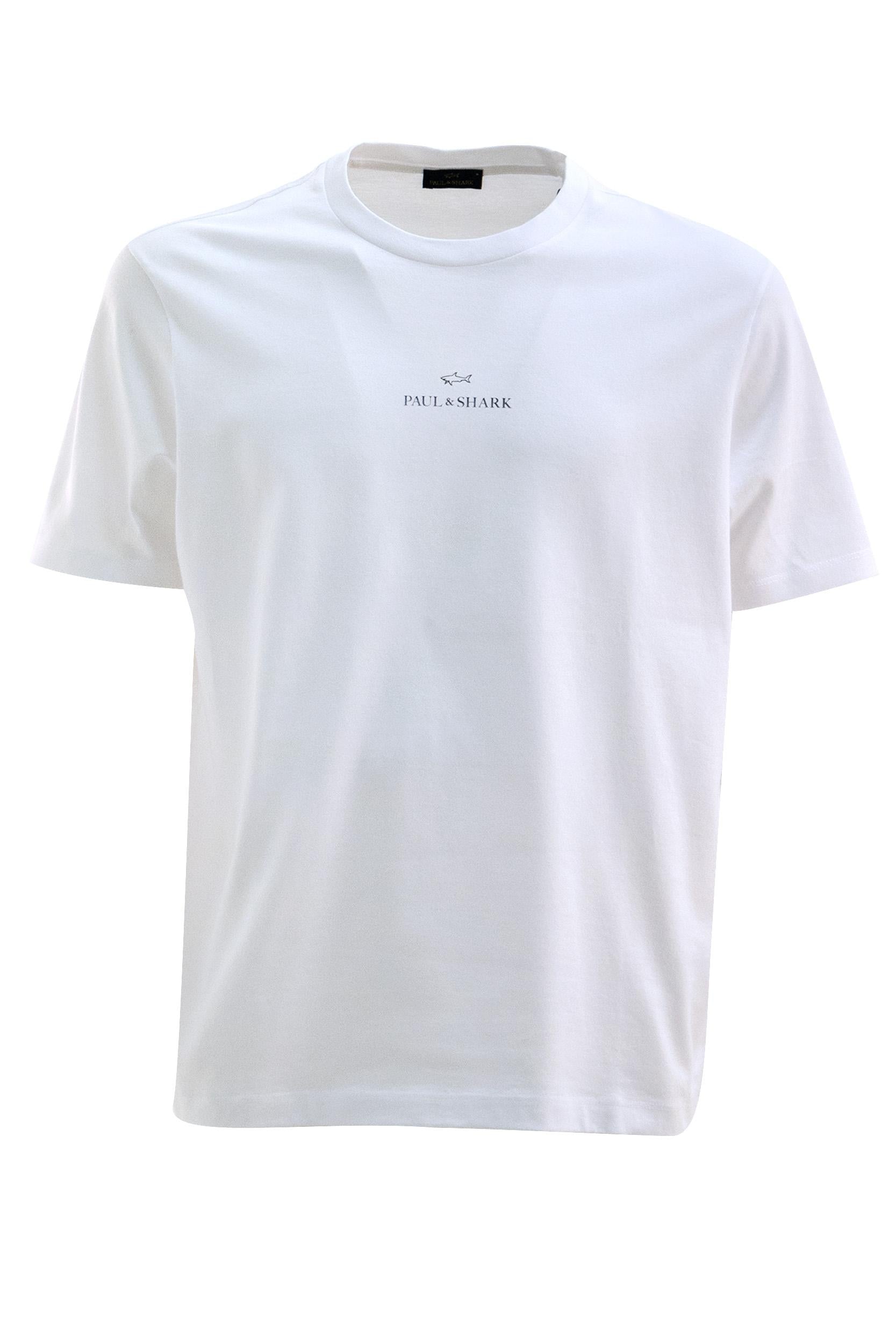 T-shirt in jersey di cotone di colore bianco<BR/> 99311008 10A PAUL & SHARK 