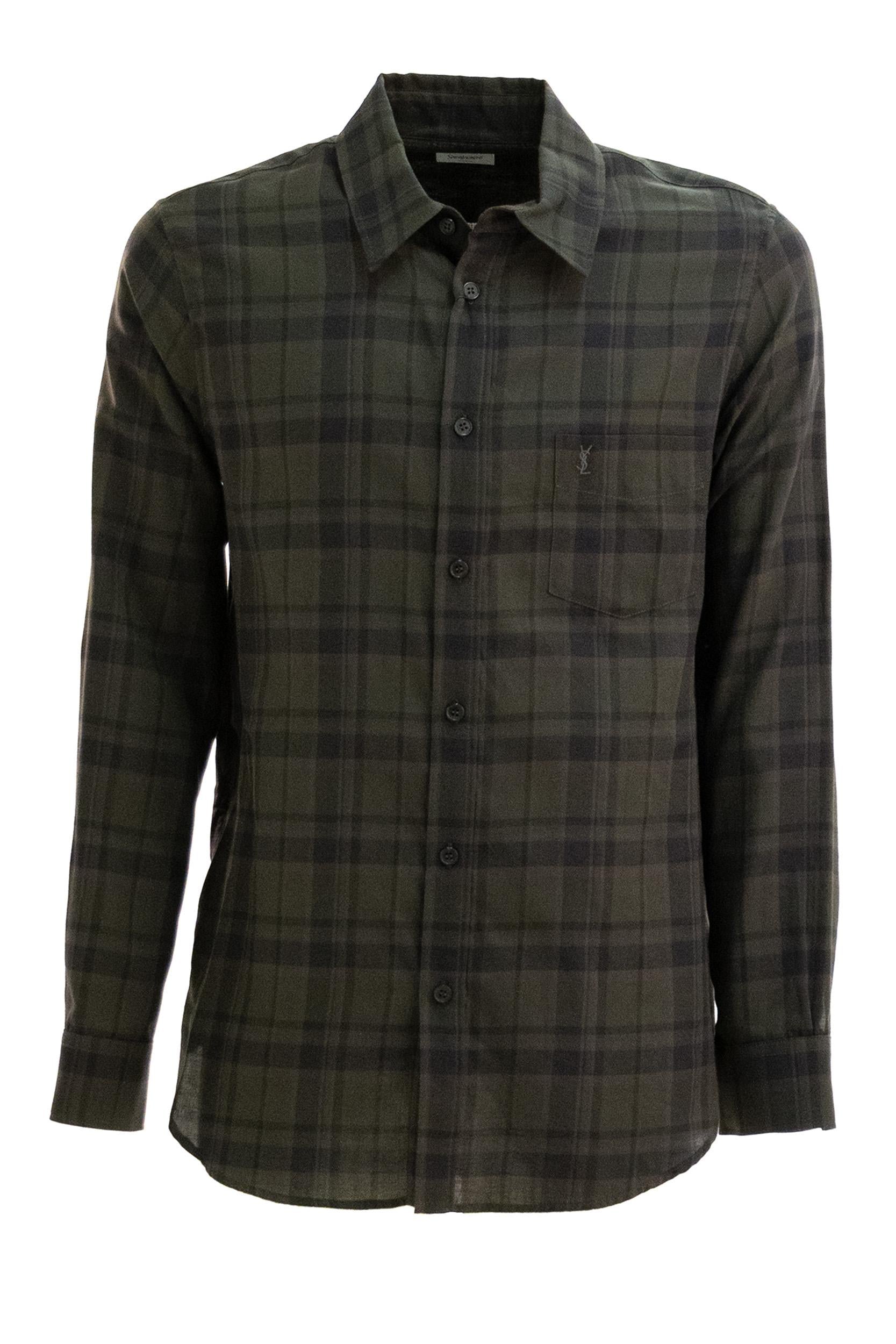 Camicia in cotone a quadri di colore verde<BR/> 838702 Y33IB 2861 SAINT LAURENT 