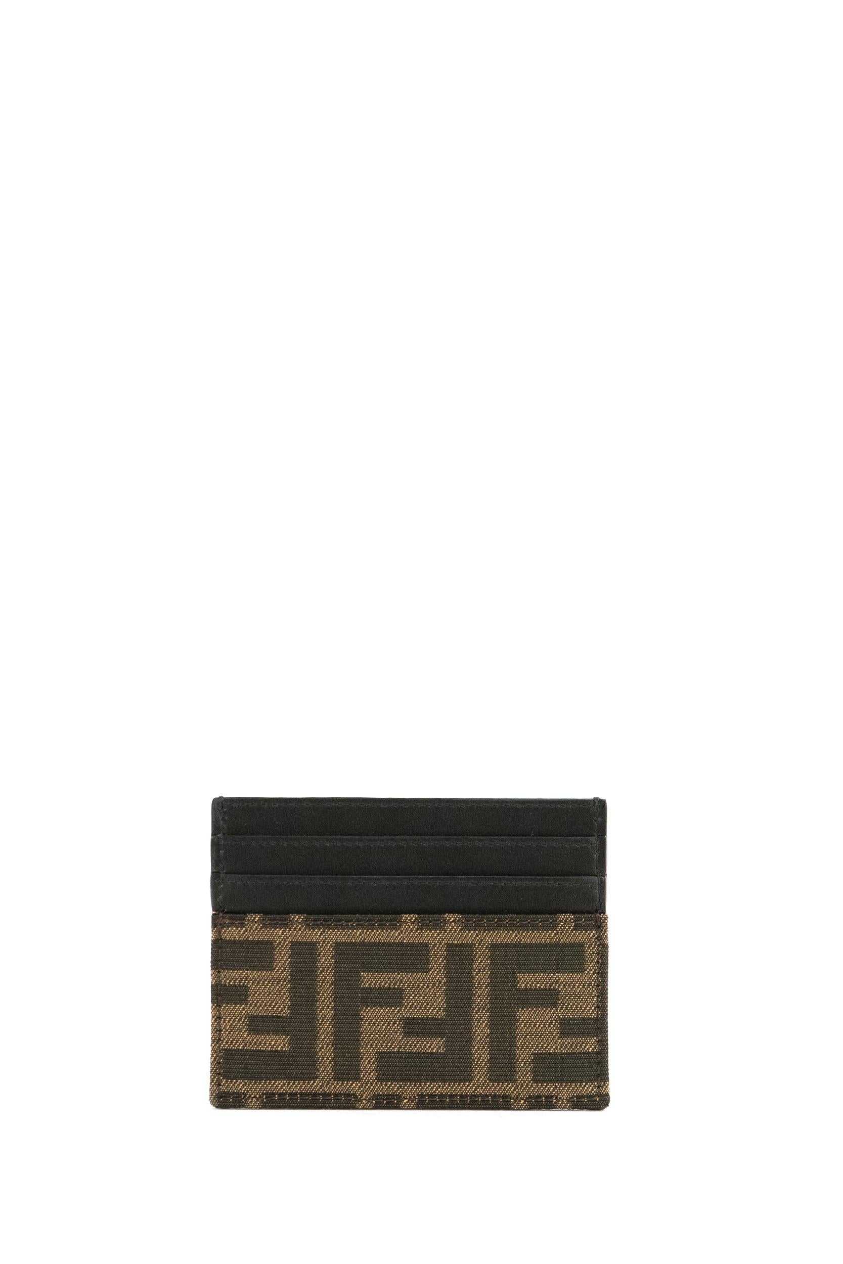 Portacarte FF Jaquard in Tessuto Nero e marrone<BR/> 7M0164 ALWK F0L3T FENDI 