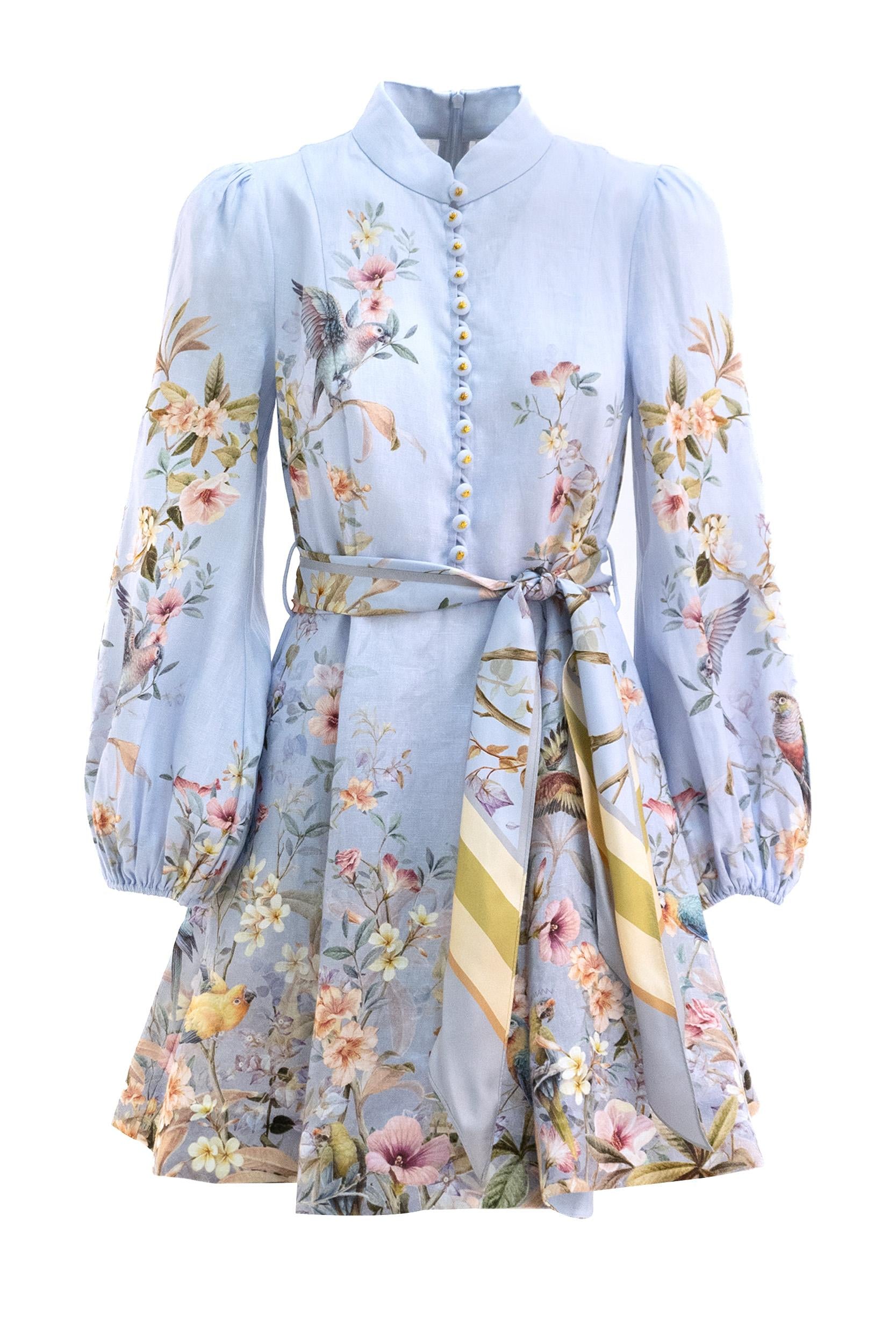 Mini Abito a Bottoni Rebellion in Lino<BR/> 9142DC261 BLUE ZIMMERMANN 