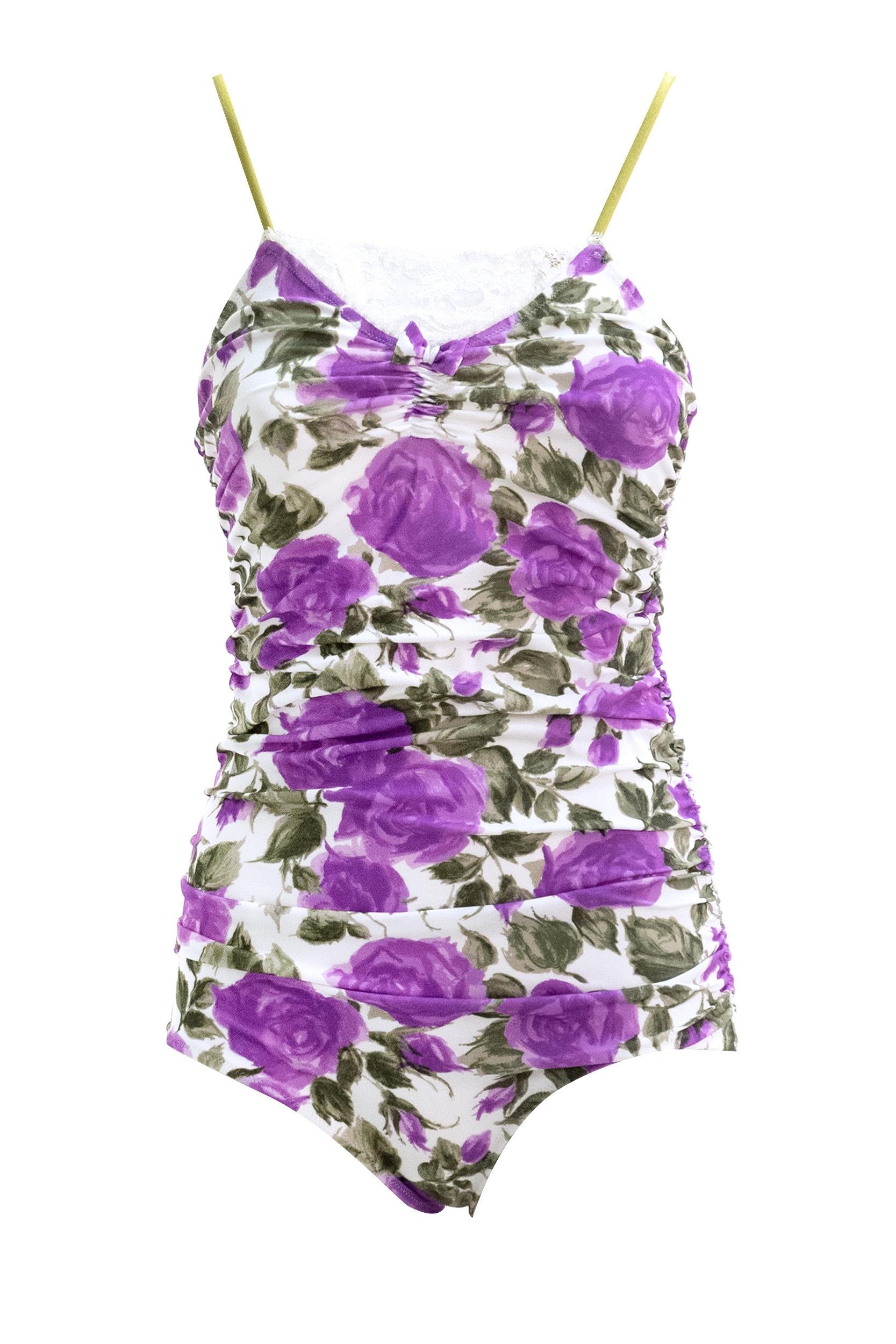 Body increspato di colore bianco con stampa rose color viola<BR/> 26UBD32333 91O CHLOE' 