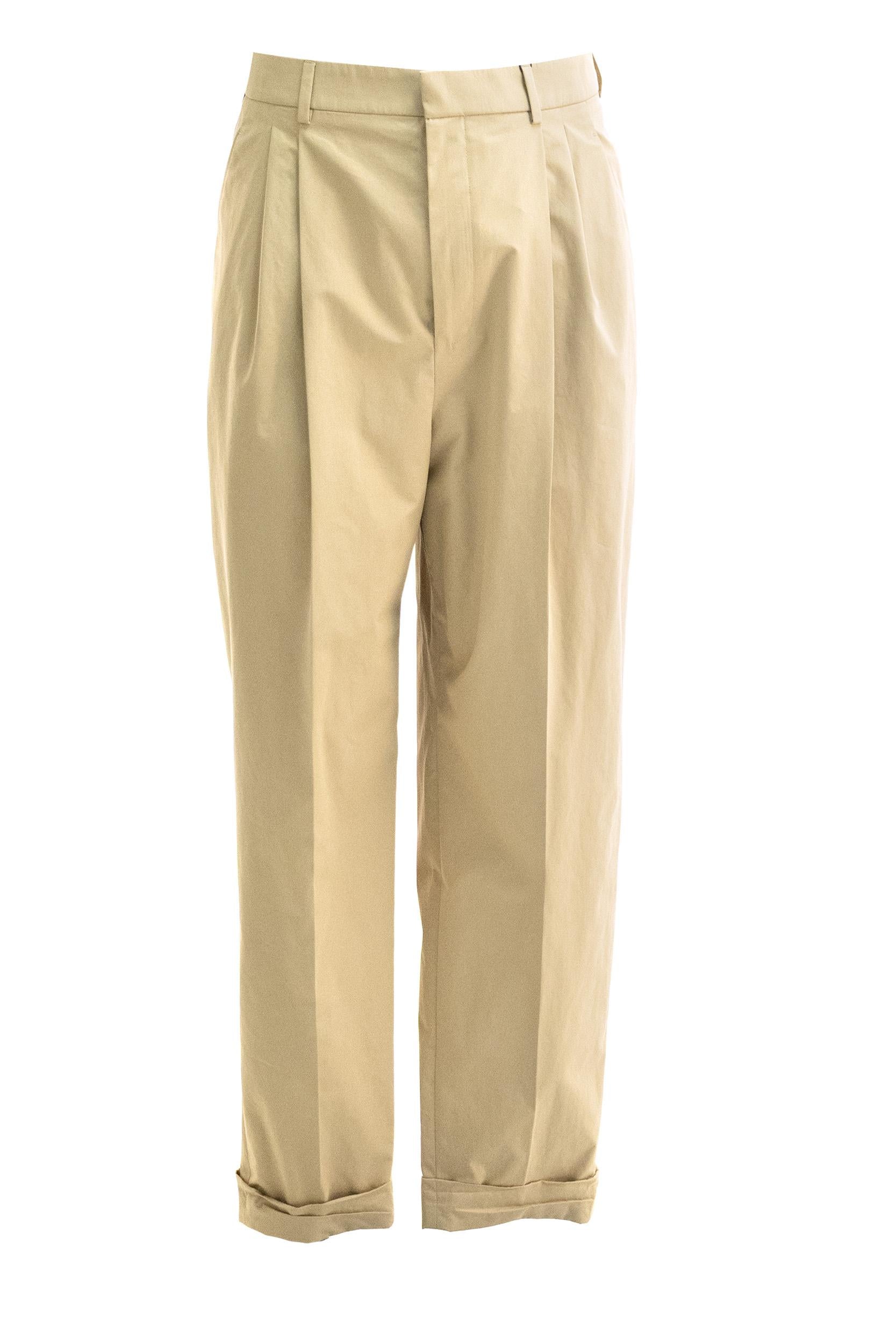 Pantaloni in tela di cotone di colore beige<BR/> 854428 Y1N29 2601 SAINT LAURENT 