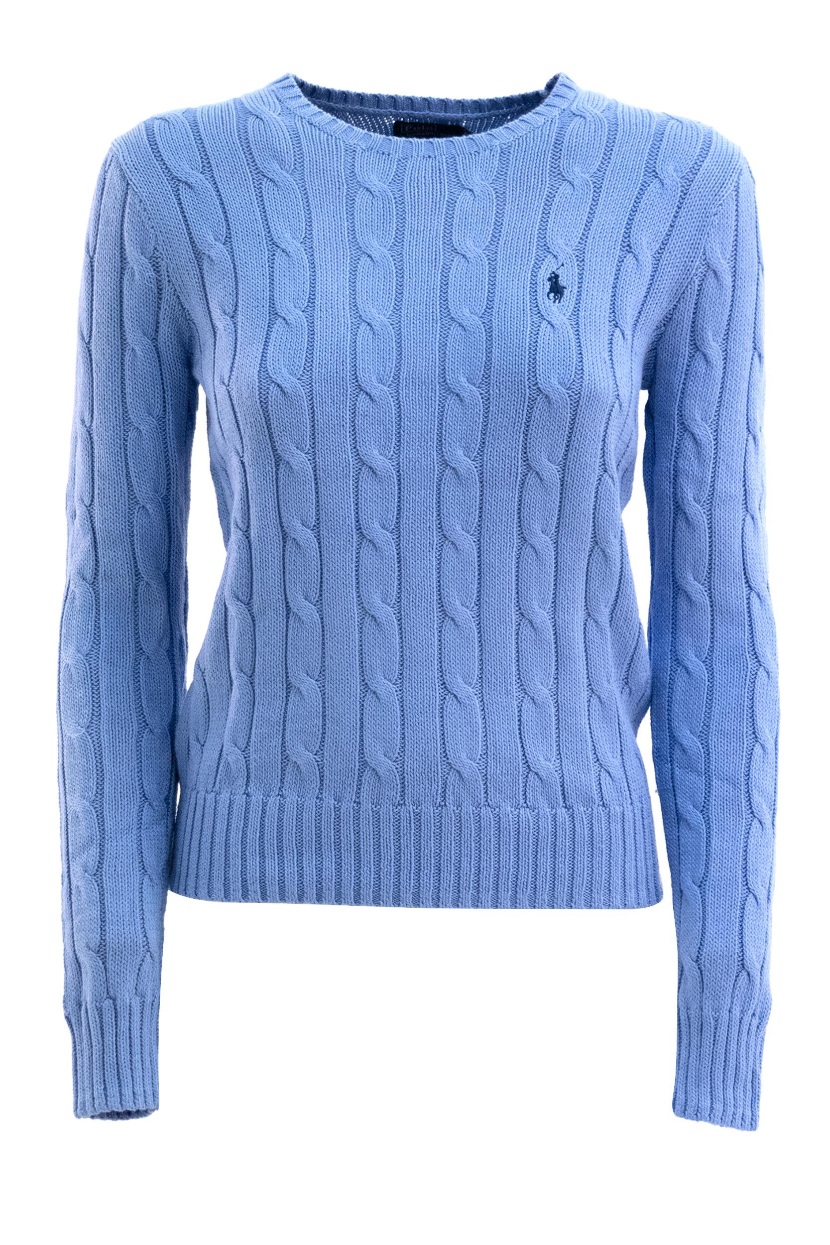 Pullover in cotone color azzurro<BR/> 211971869009 BLUE POLO RALPH LAUREN 
