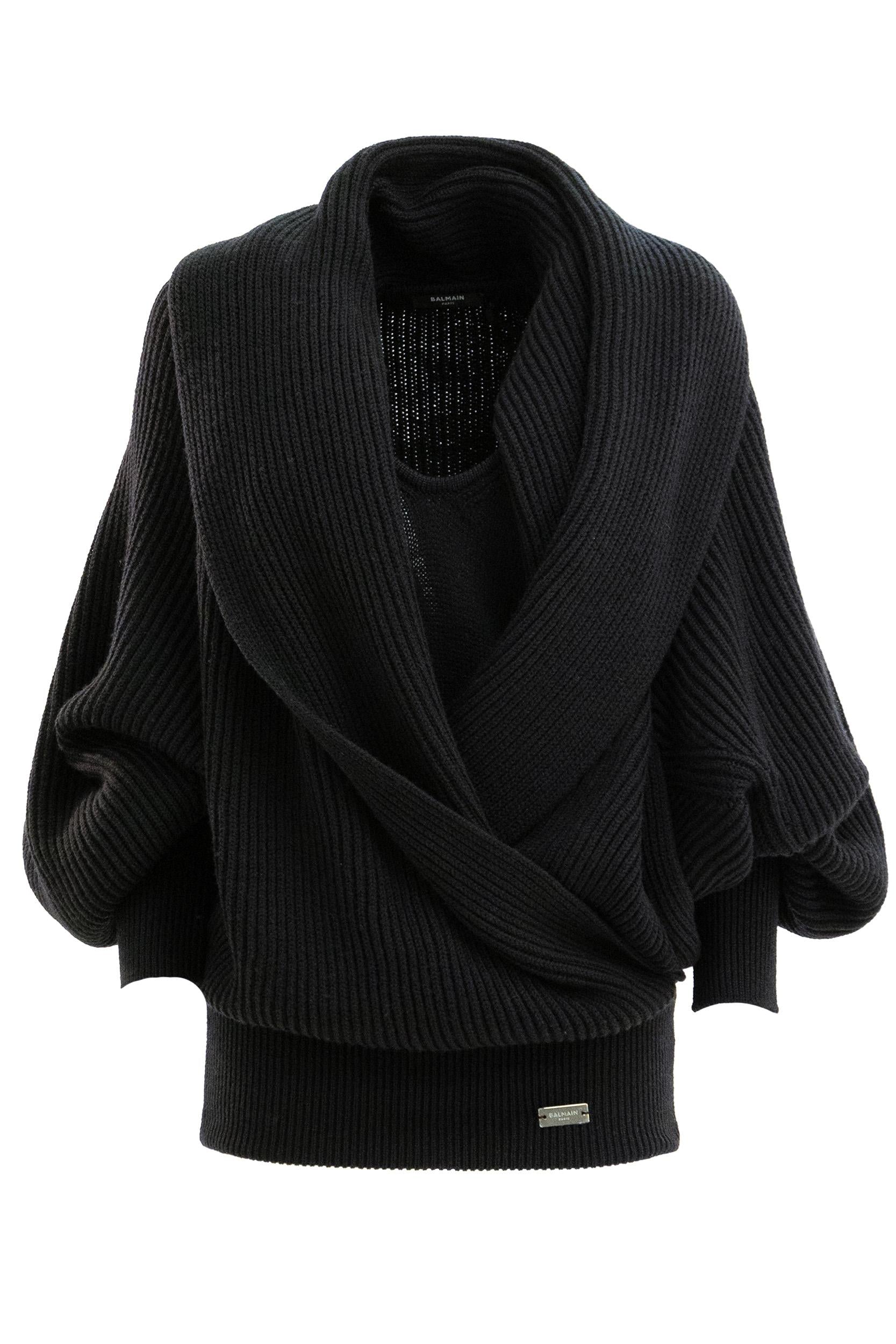 BALMAIN pullover in lana a coste nero<BR/> FF0KJ055KJ01 0PA BALMAIN 