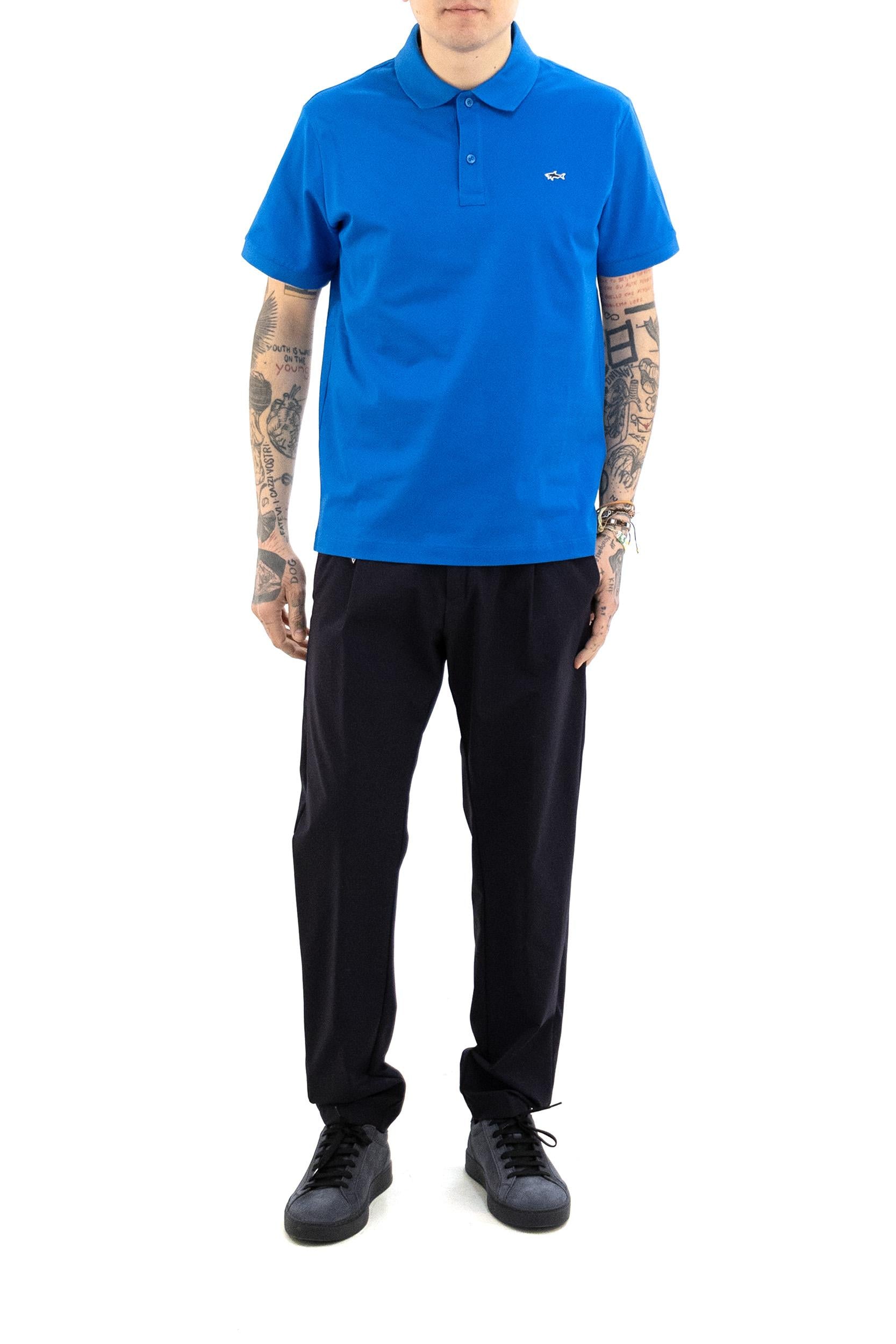 Polo in piqué di cotone di colore azzurro<BR/> 99311001 049 PAUL & SHARK 