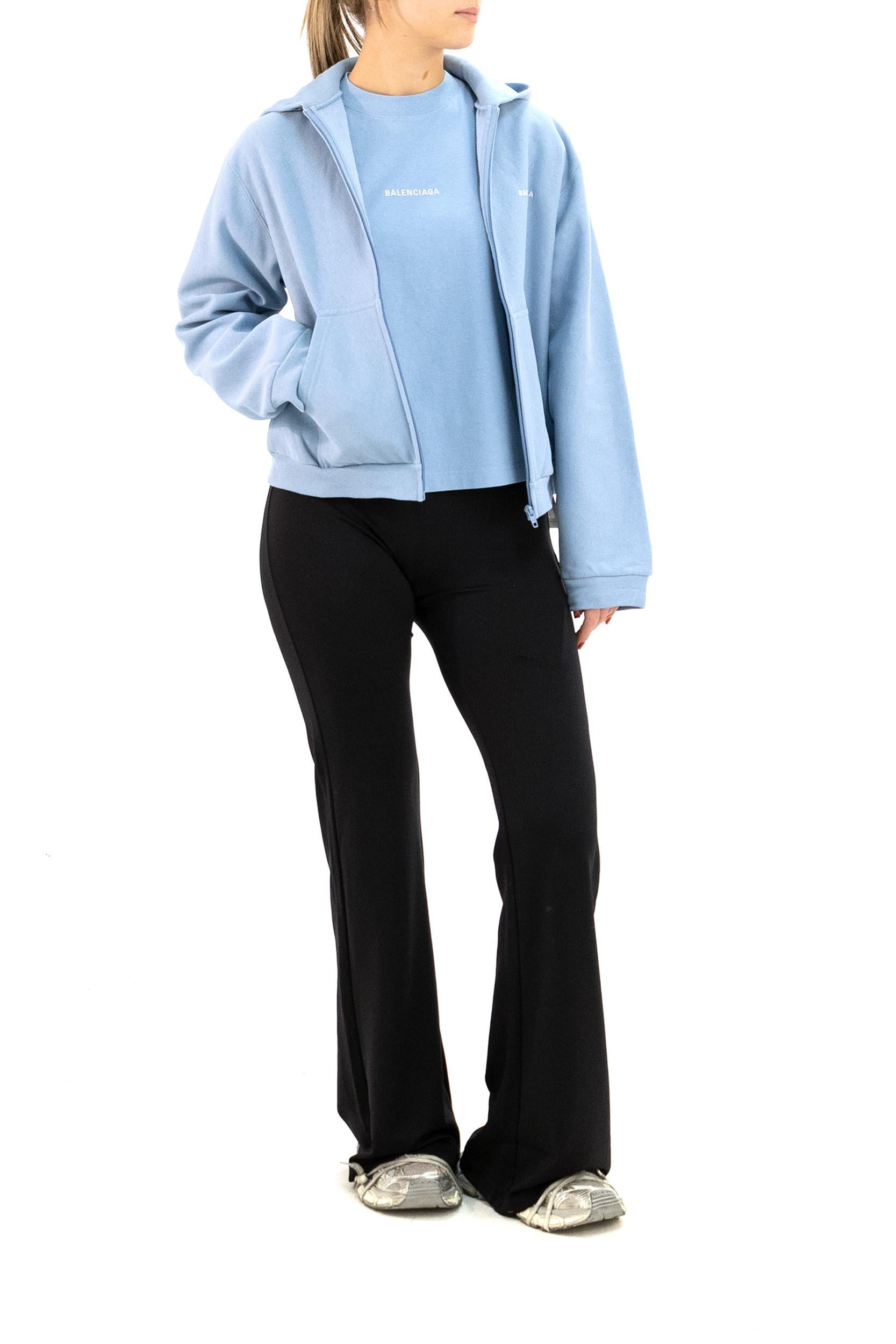 Felpa con cappuccio in pile dry di colore azzurro<BR/> 851236 TTVJ2 4773 BALENCIAGA 