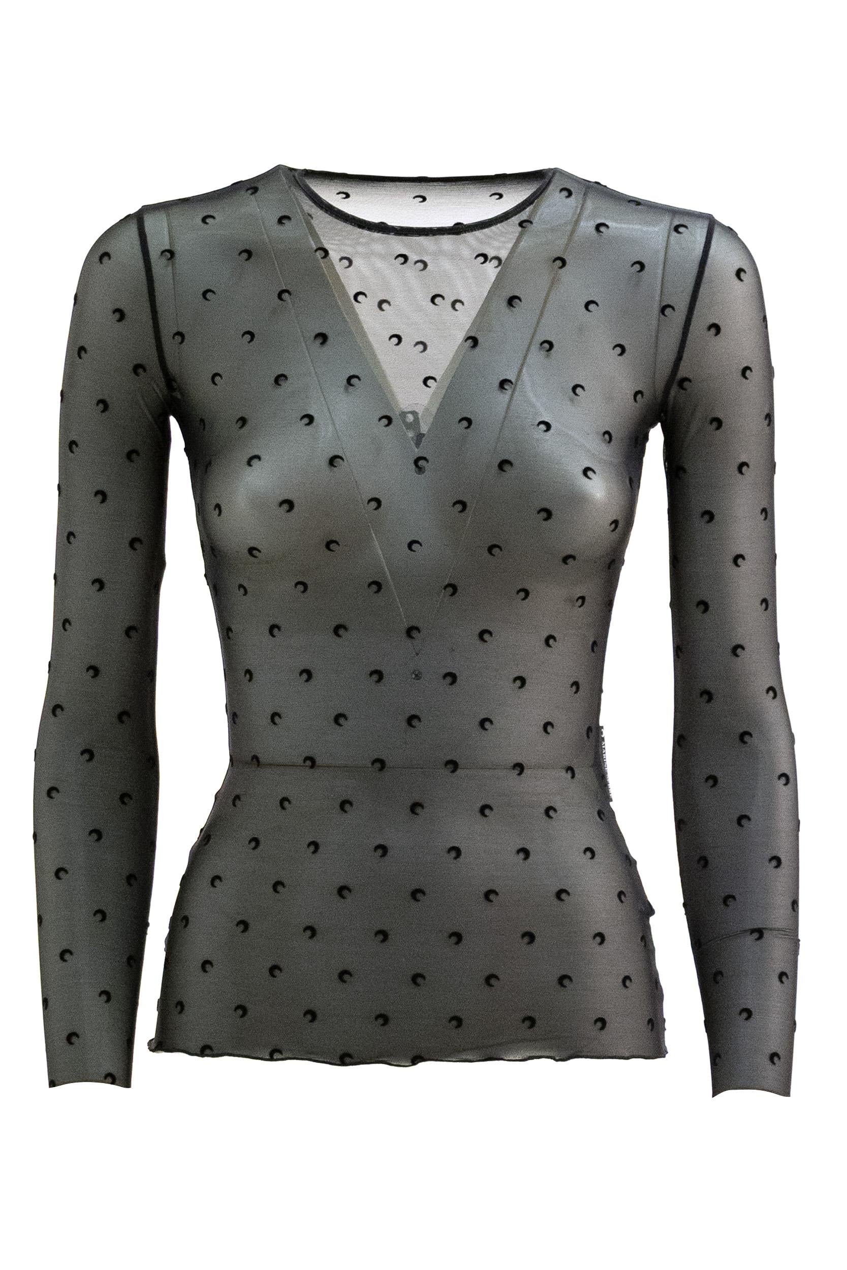 Top in mesh con stampa Moon di colore nero<BR/> WTS006 CJER0107 BK99 MARINE SERRE 