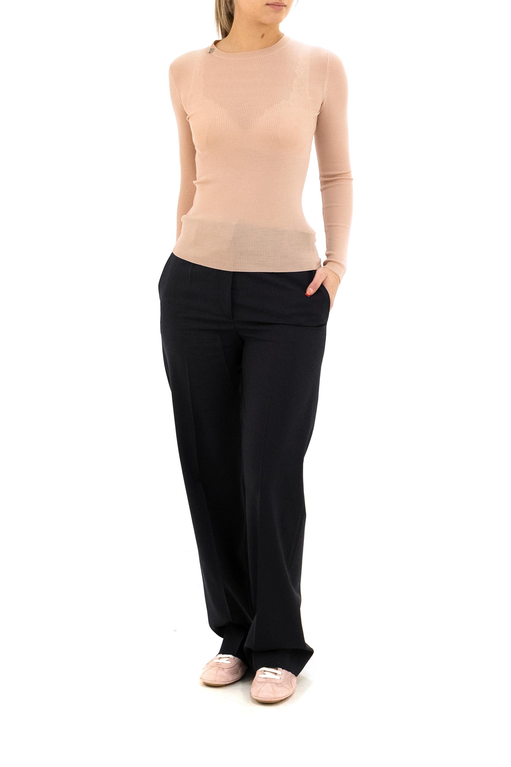 Pullover in lana vergine a coste color rosa cipria<BR/> P24Z2C S OOO 18PX F0AL2 PRADA 