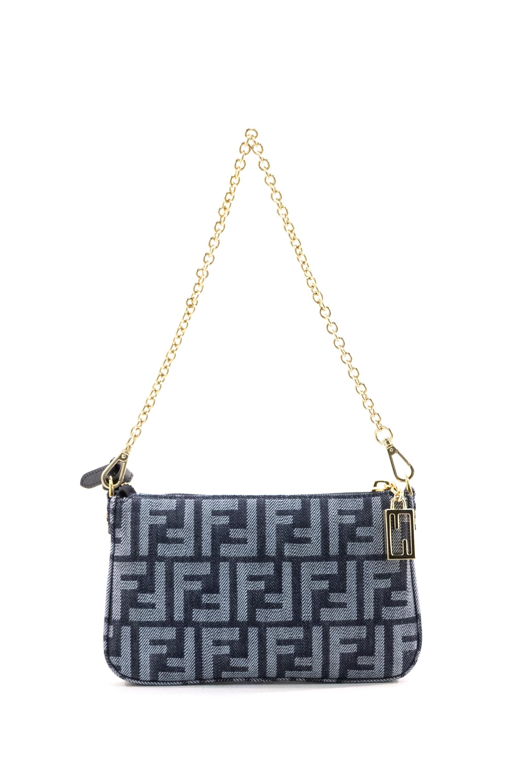 Pouch Baguette in jacquard FF effetto denim blu scuro<BR/> 8BS073 AYB7 F0NAP FENDI 