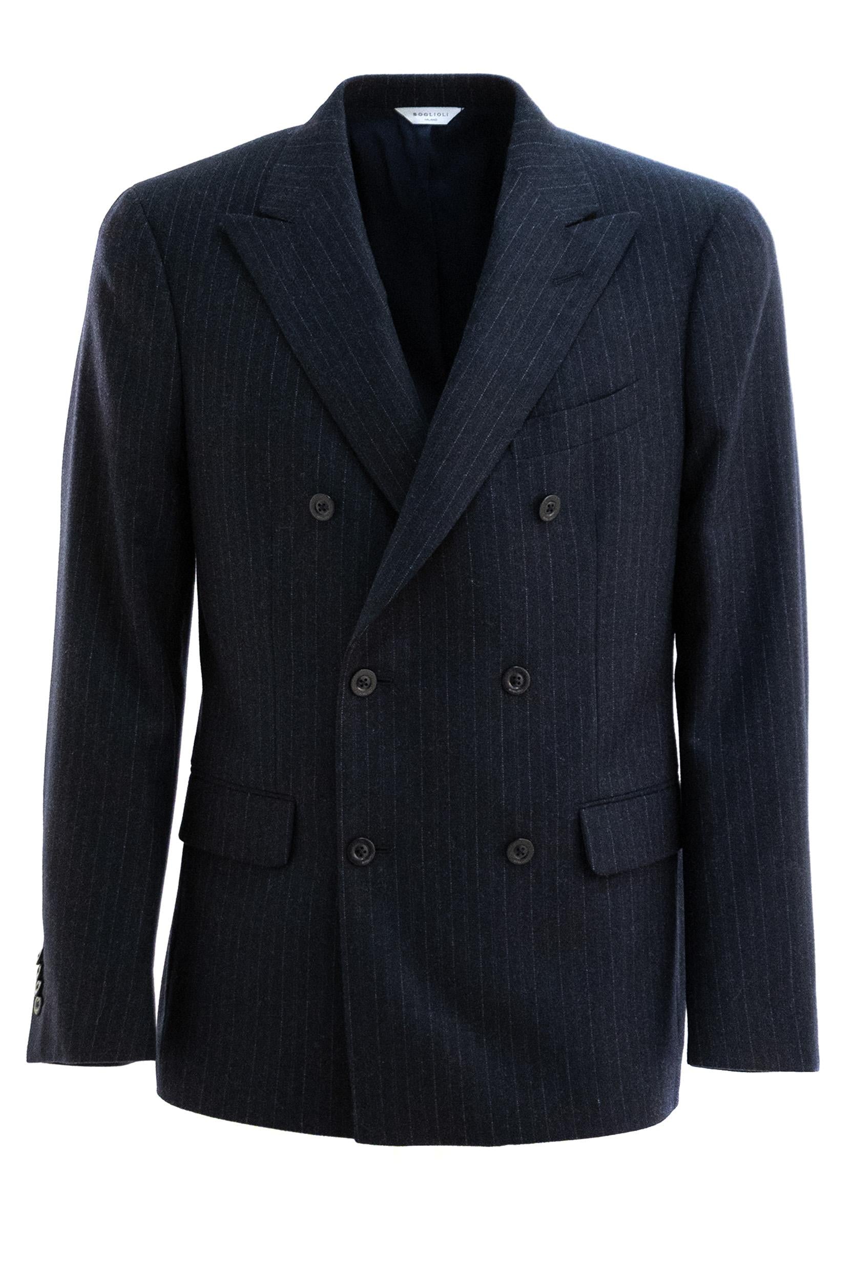 Abito doppiopetto gessato in lana di colore blu<BR/> Y42C2A FB5105 0780 BOGLIOLI 