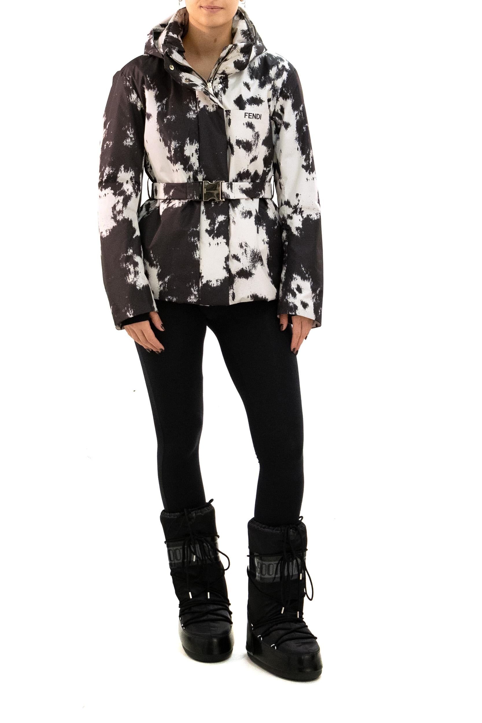 Giacca Da Sci in tessuto tecnico Frosted Fauno bianco e nero<BR/> FAN229 AT90 F1CUCU FENDI 