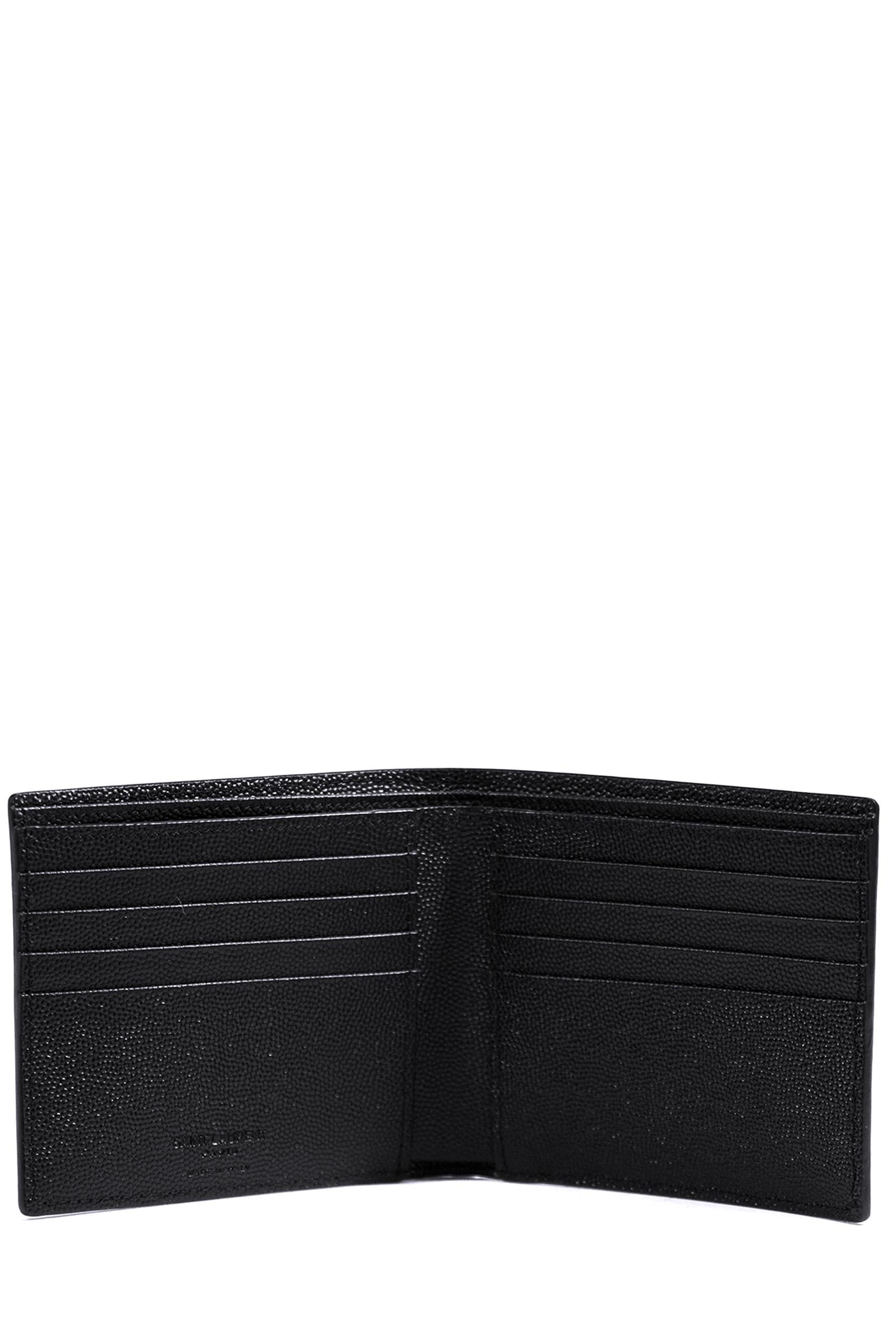Portafoglio in pelle a texture con logo lettering di colore nero 396307 BTY0N 1000 SAINT LAURENT 