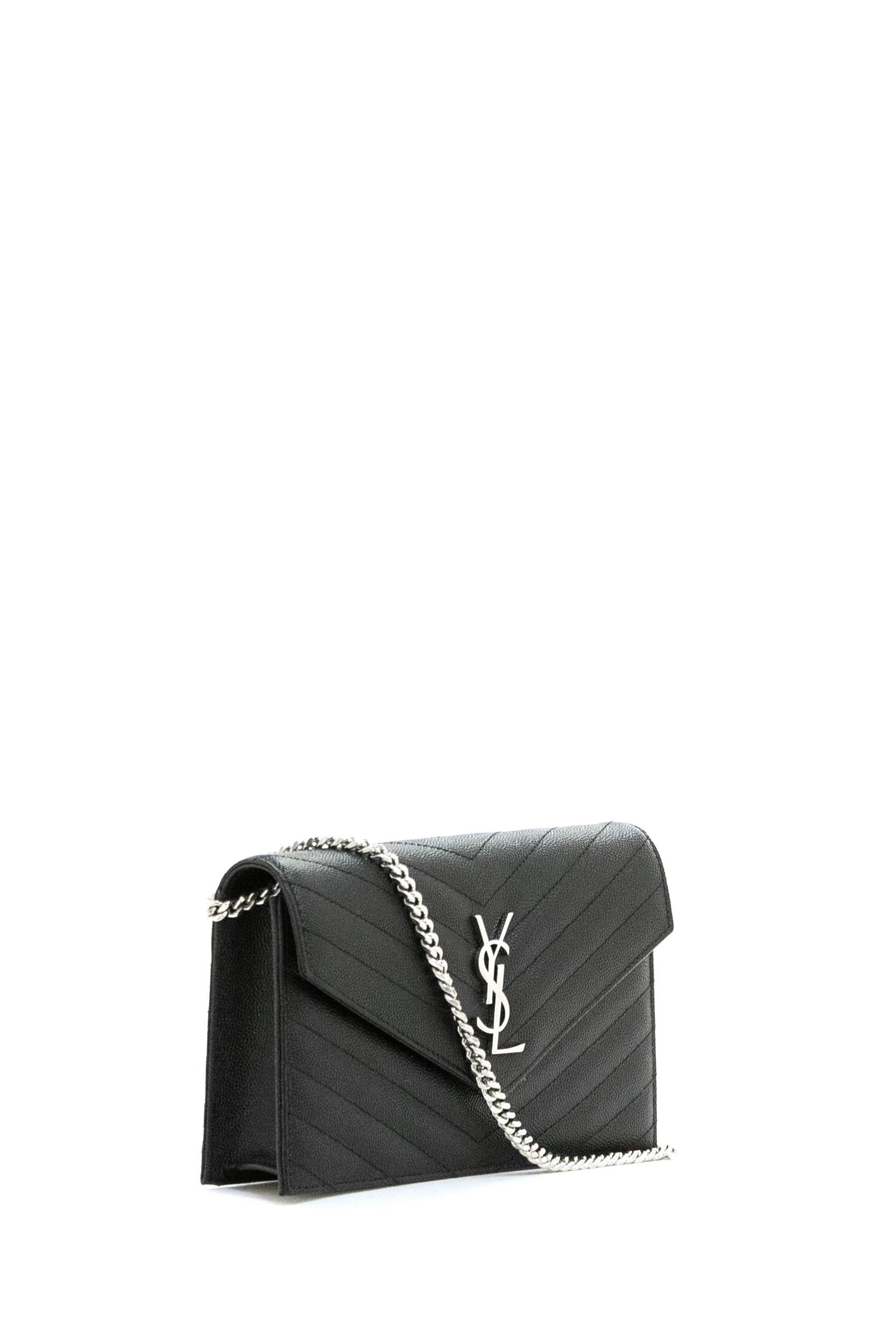Pochette Envelope in pelle Grain de Poudre matelassé di colore nero<BR/> 857605 BOW02 1000 SAINT LAURENT 