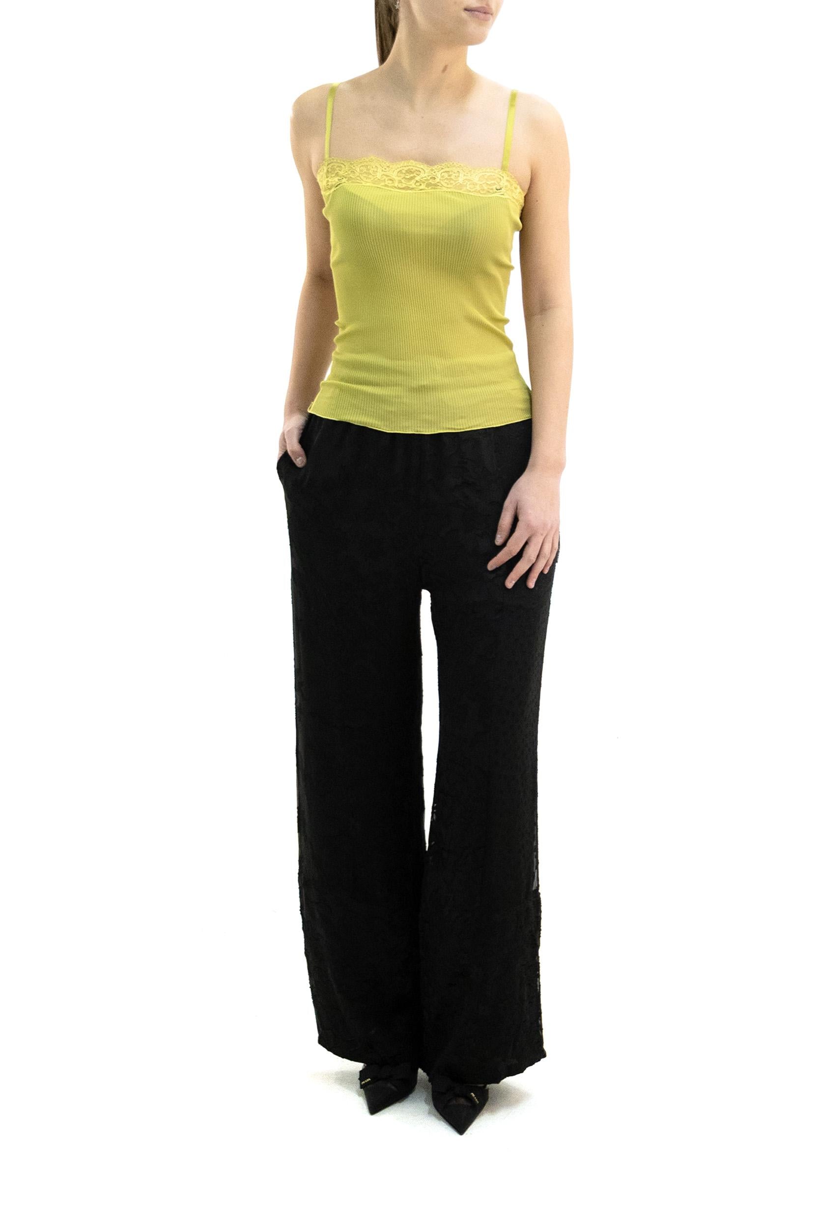 Top in jersey di seta a coste di colore giallo<BR/> 859373 Y37SM 3530 SAINT LAURENT 
