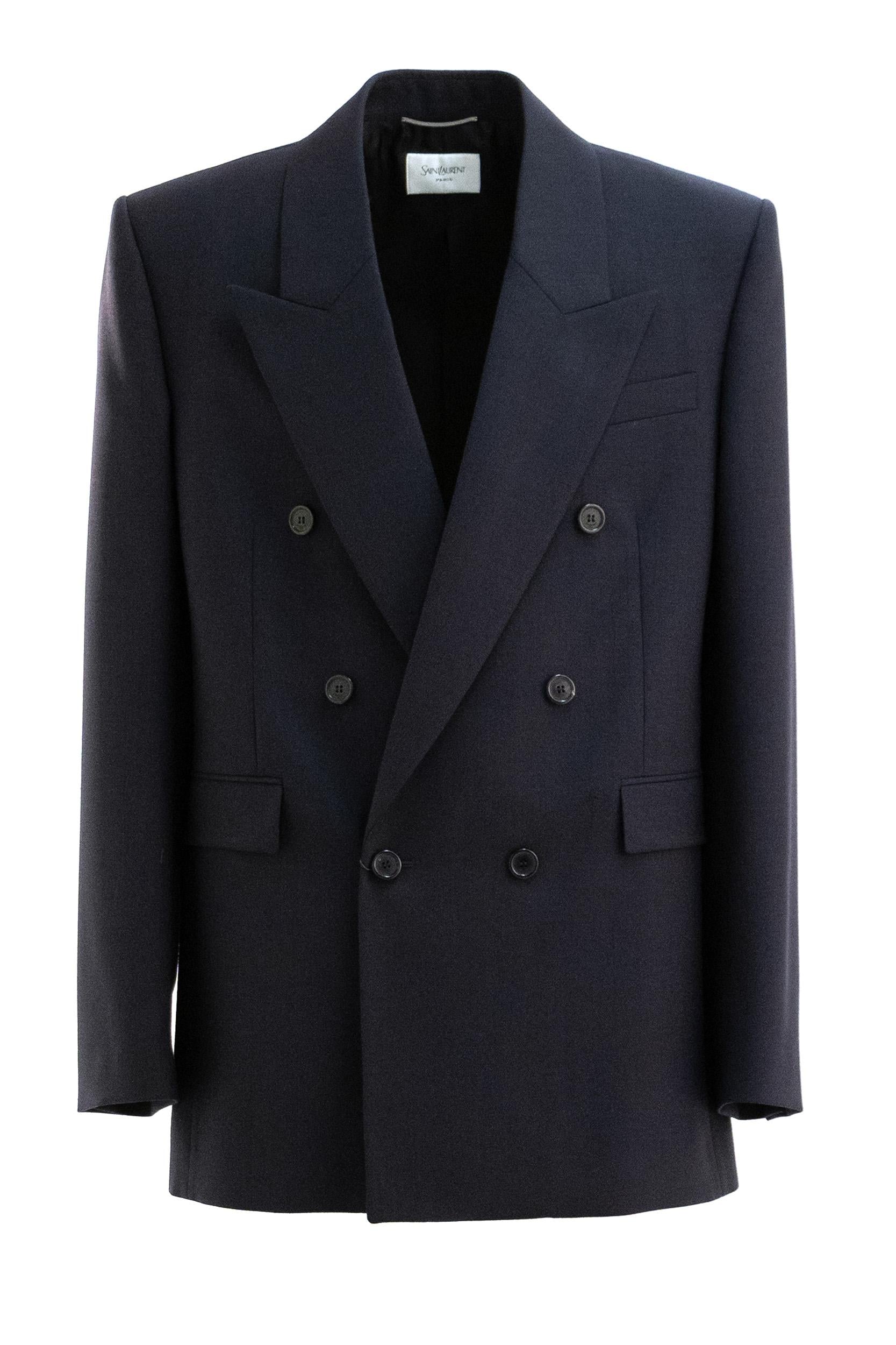 Giacca doppiopetto in lana di colore blu<BR/> 835102 Y5K32 4140 SAINT LAURENT 