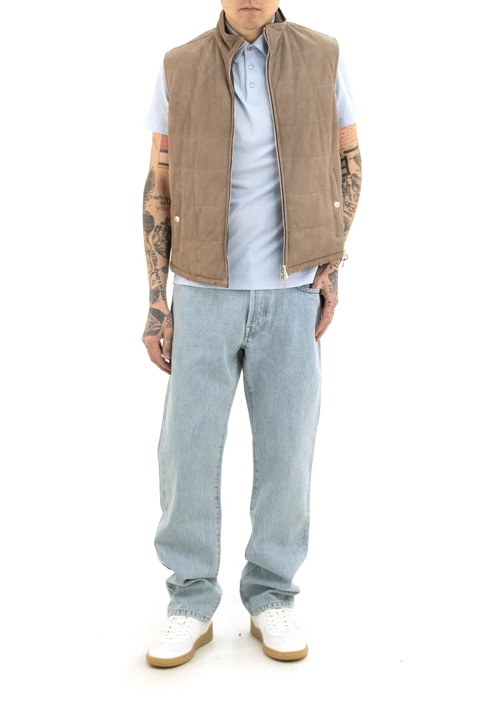 Gilet reversibile in suede e tessuto tecnico di colore beige<BR/> 53200 4403 0025 BARBA 