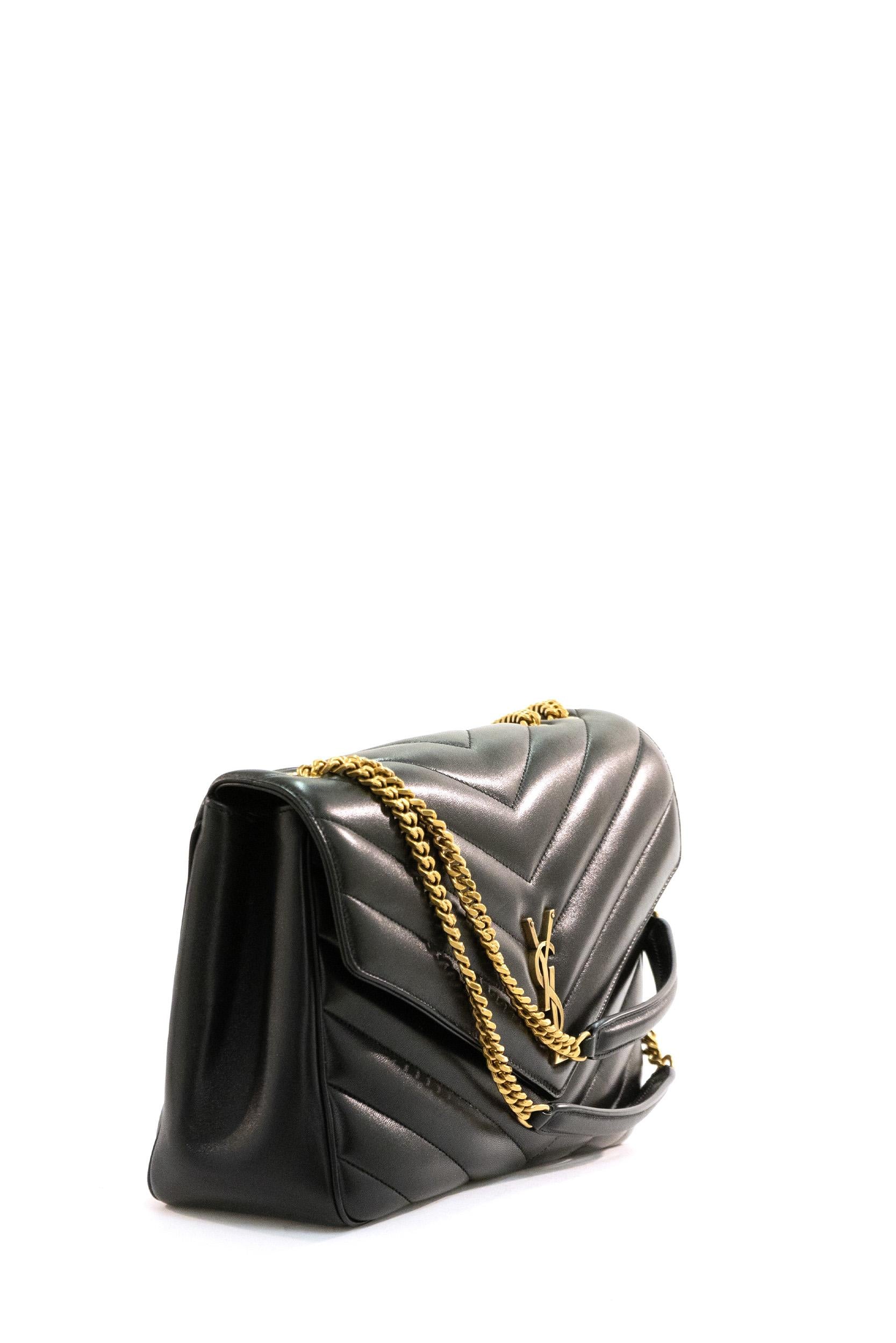 Borsa Loulou Grande colore nero logo oro<BR/> 803541 AAEAX 1000 SAINT LAURENT 
