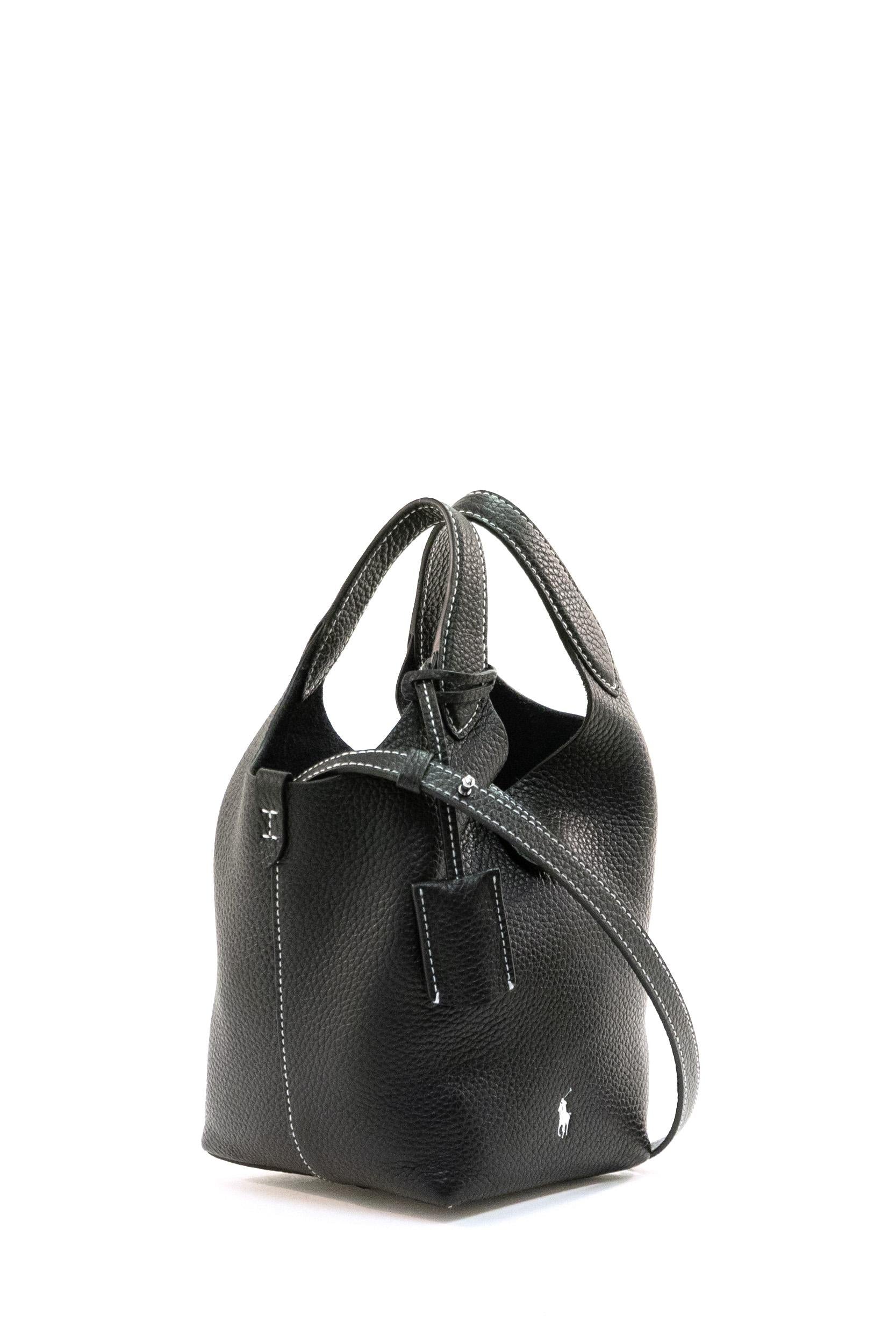 Borsa Tote Polo Play piccola in pelle martellata color nero<BR/> 428944657013 BLACK POLO RALPH LAUREN 