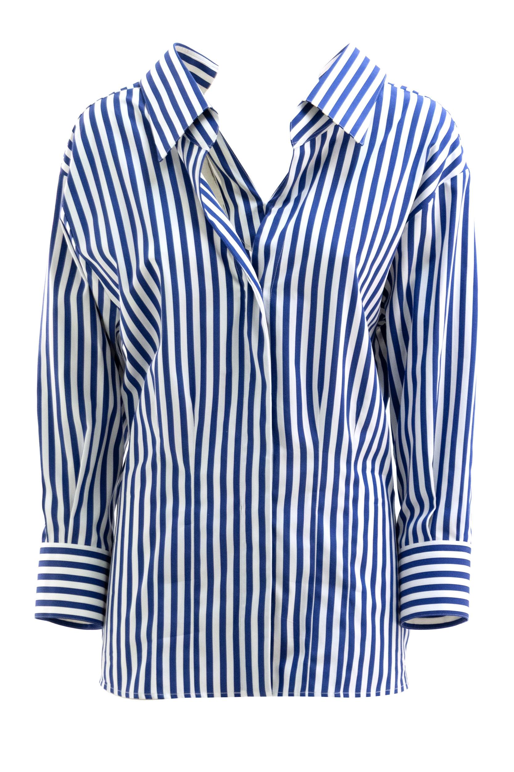 Camicia cut-out in popeline a righe di colore bianco e blu<BR/> BW61JH16CN 977 GIVENCHY 