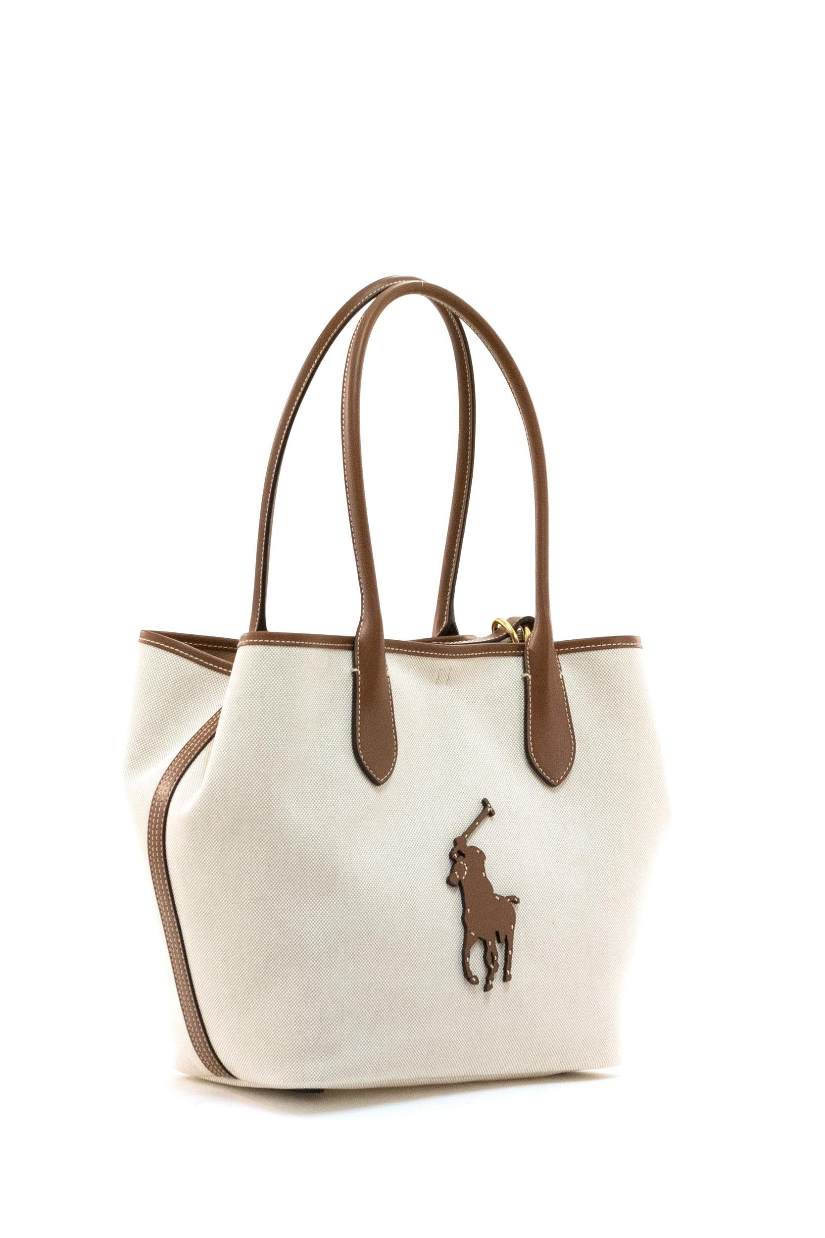 Borsa Tote Bellport in tela color naturale<BR/> 428P05483001 CUOIO POLO RALPH LAUREN 