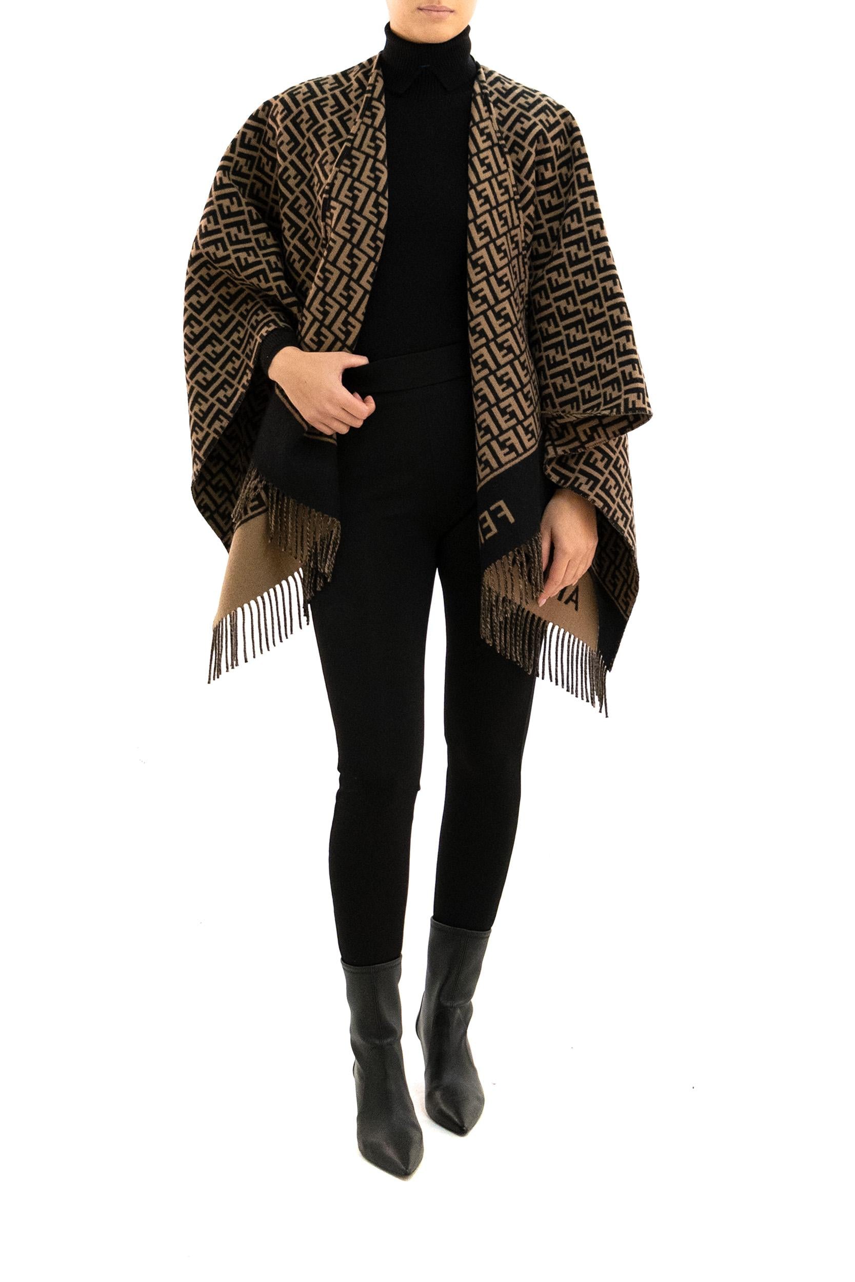 Poncho in lana e cashmere marrone<BR/> FXX723 AQCW F0QE1 FENDI 
