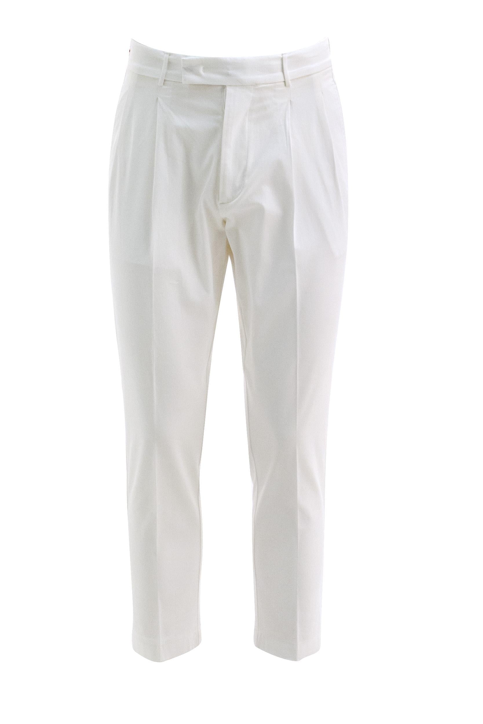 Pantaloni in cotone e lino di colore bianco<BR/> ZM541W 9423A 002 INCOTEX 