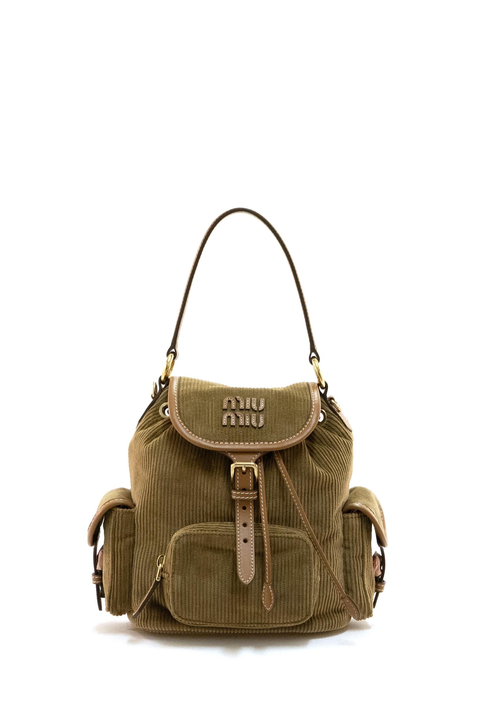 Zaino in velluto a coste di colore beige <BR/> 5BZ043 V OOM AF81 F0401 MIU MIU 