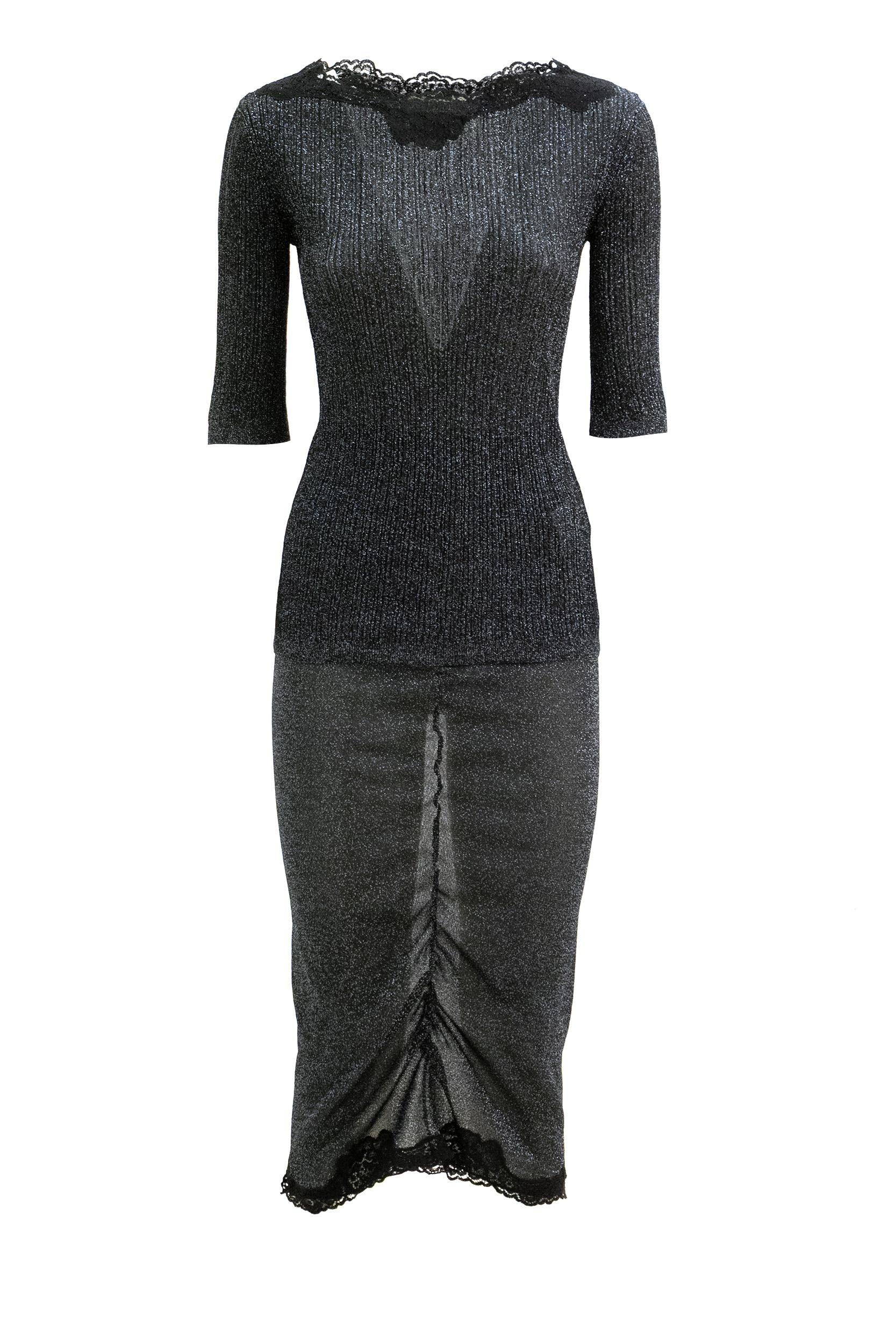 Gonna in in maglia di lurex di colore nero e argento<BR/> 8B0KG05VA8S NUD VALENTINO GARAVANI 