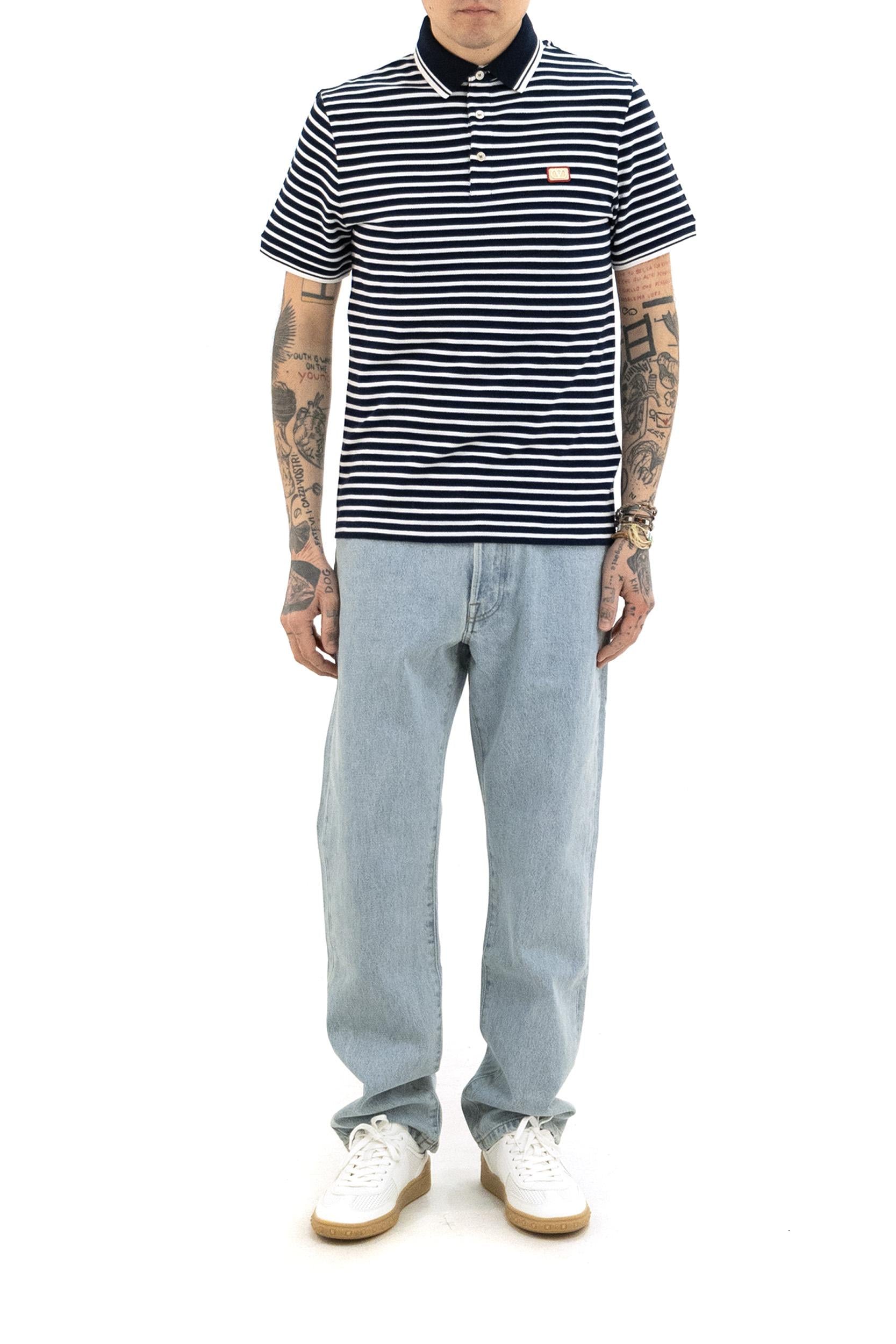 Polo a Righe in Piquet di Cotone<BR/> 8V3MH01KBAF 108 VALENTINO GARAVANI 